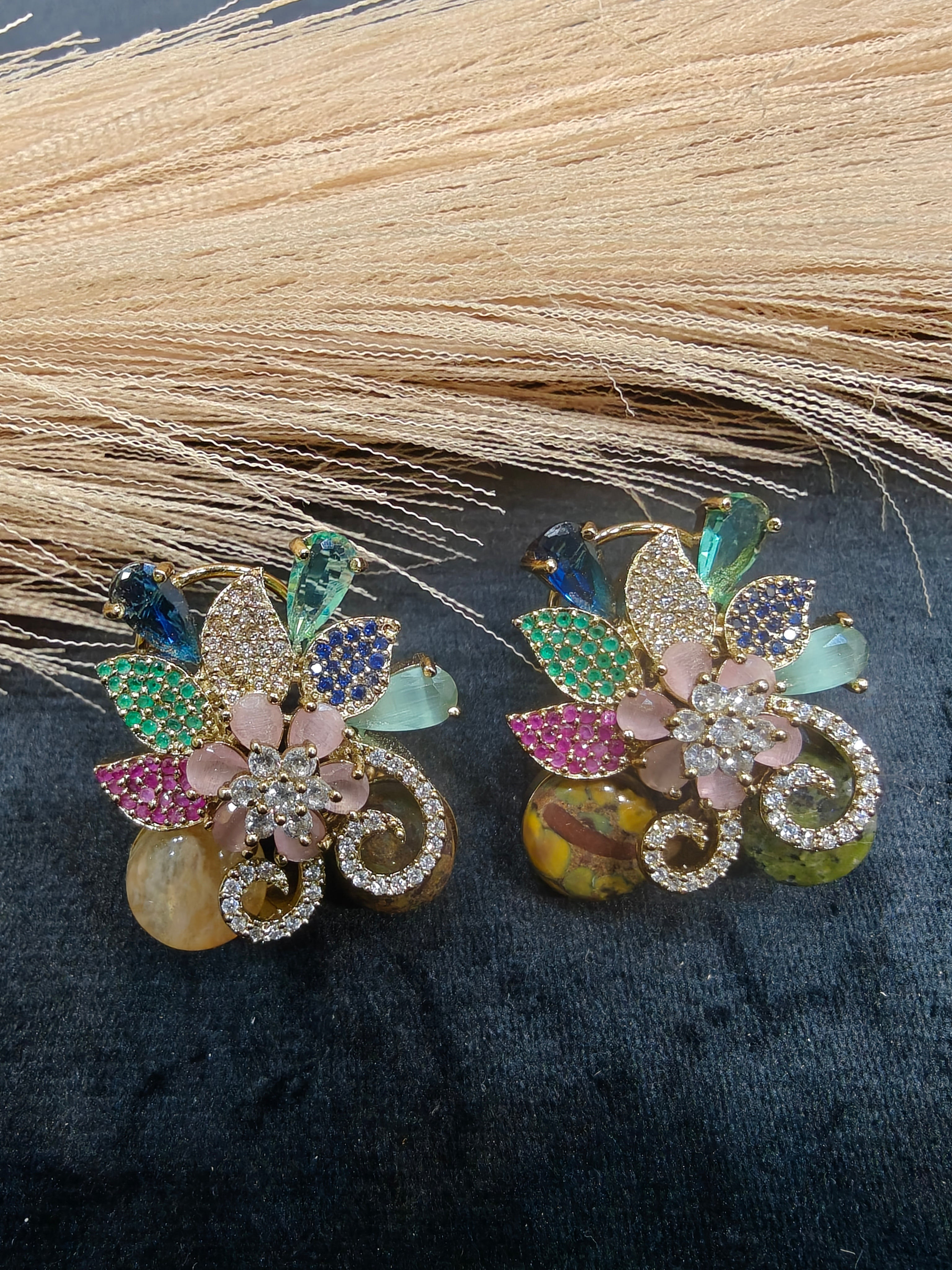 Dhara Sabya Inspired Gemstone Studs- Multi Beige