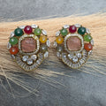 Ibadat Sabya Inspired Gemstone Studs- Pink Coral Multi