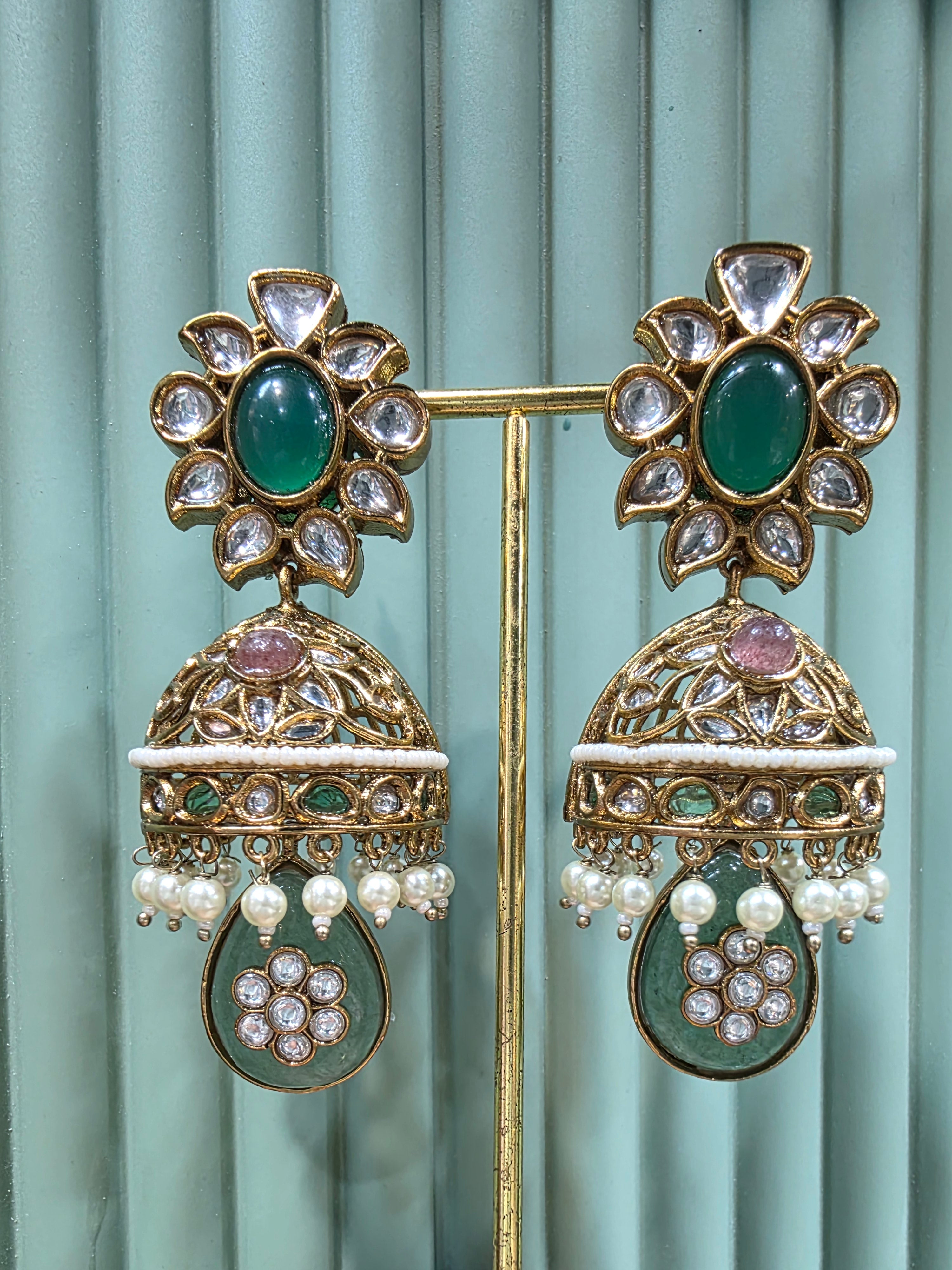 Aradhan Heritage Sabya Inspired Heritage Jhumki- Green