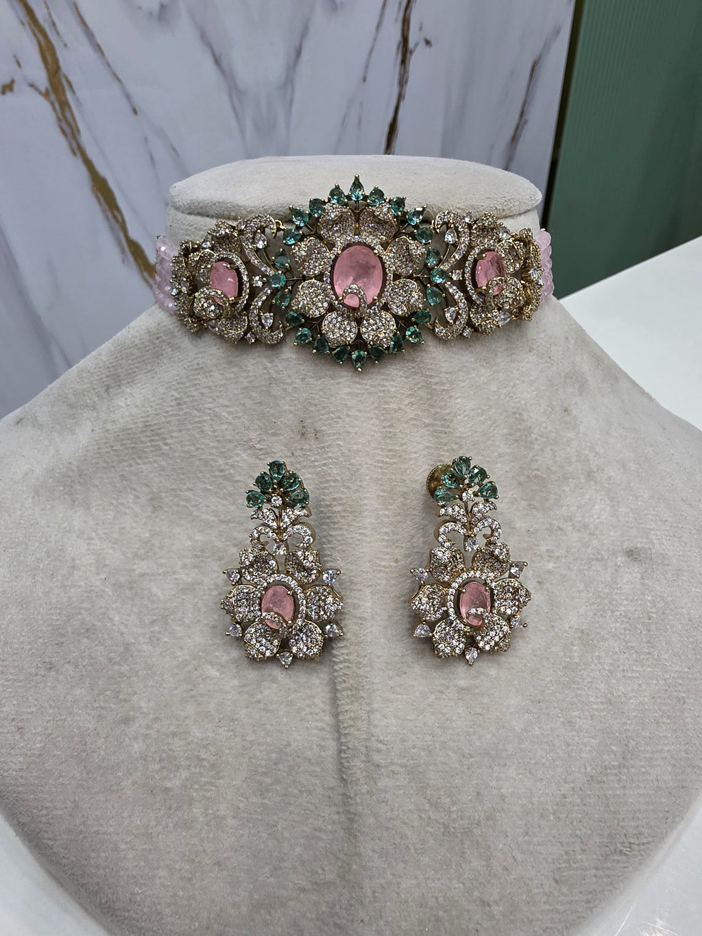 Aarfa Doublet and Hydro Choker Set- Pink and Aqua Blue