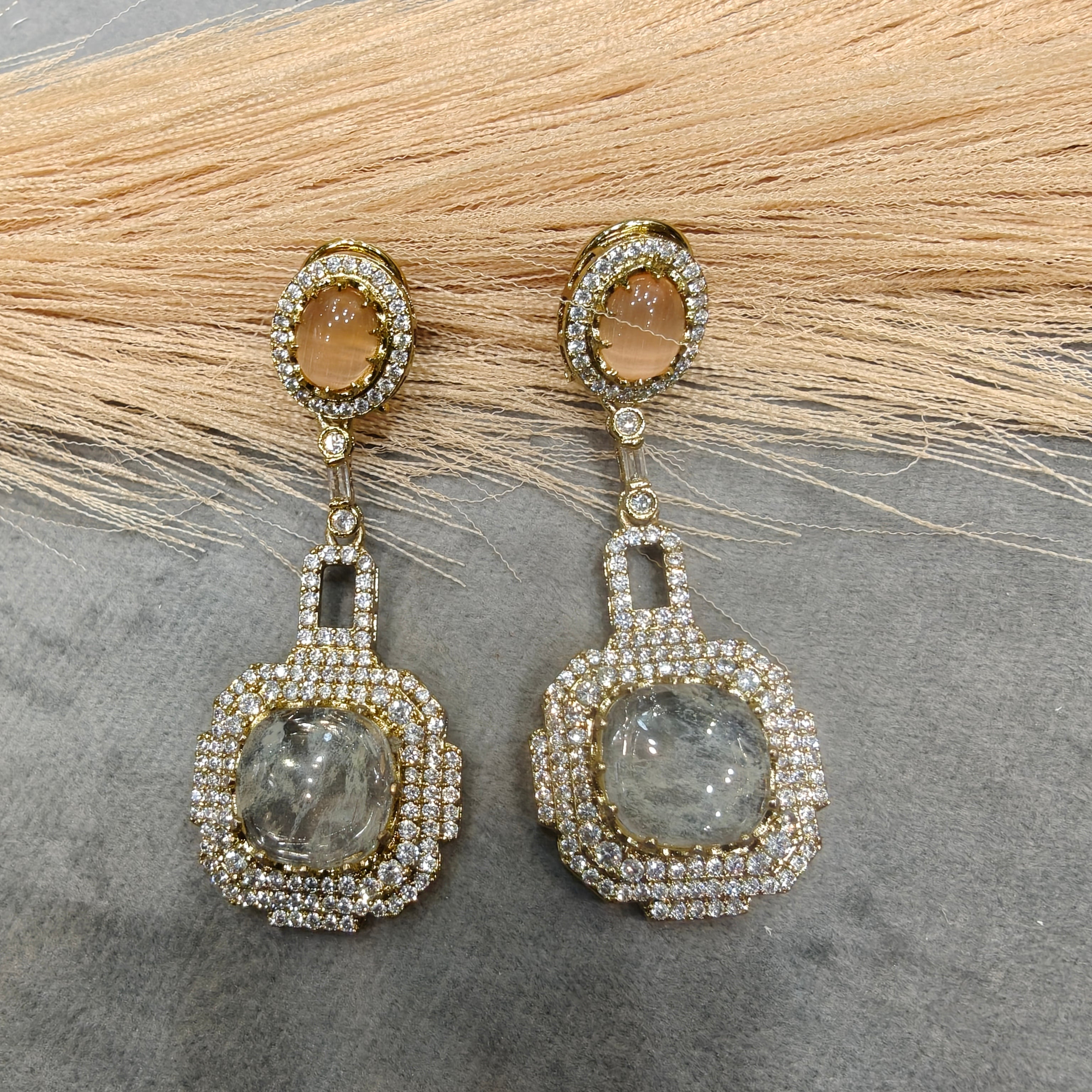 Mashooba Sabya Inspired Gemstone Earrings- Peach and White