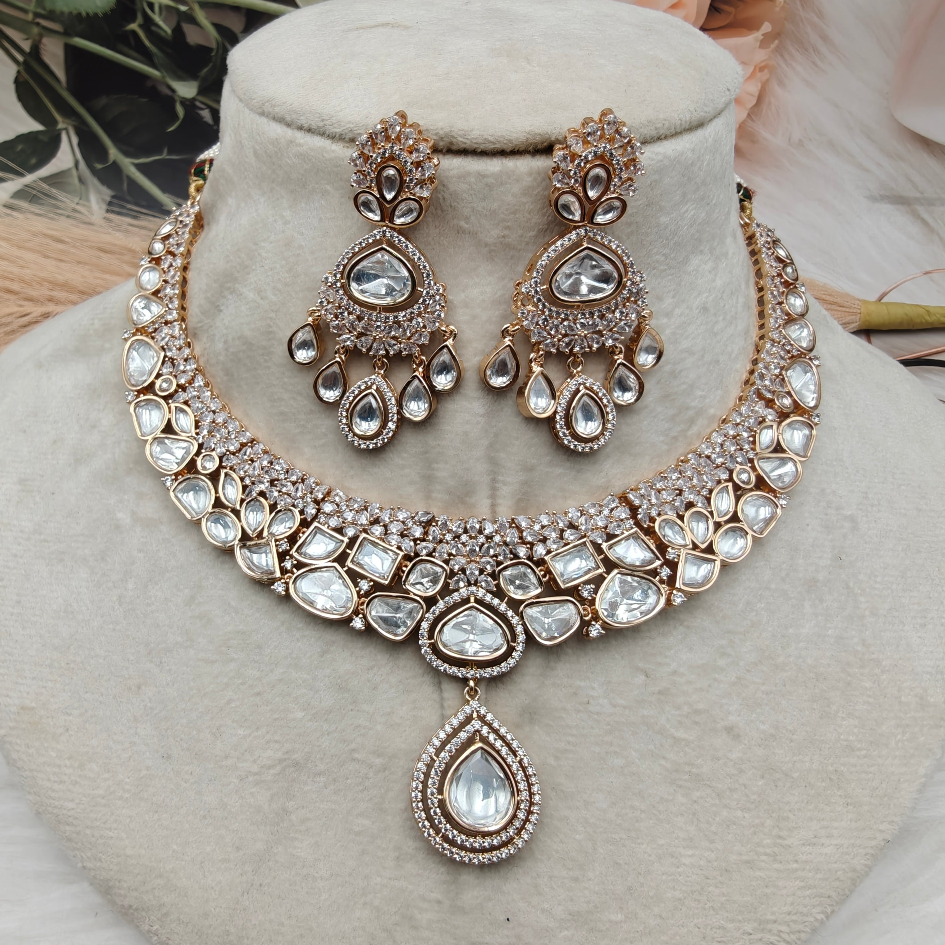 Ishqbaaz Moissanite Necklace Set - Clear White