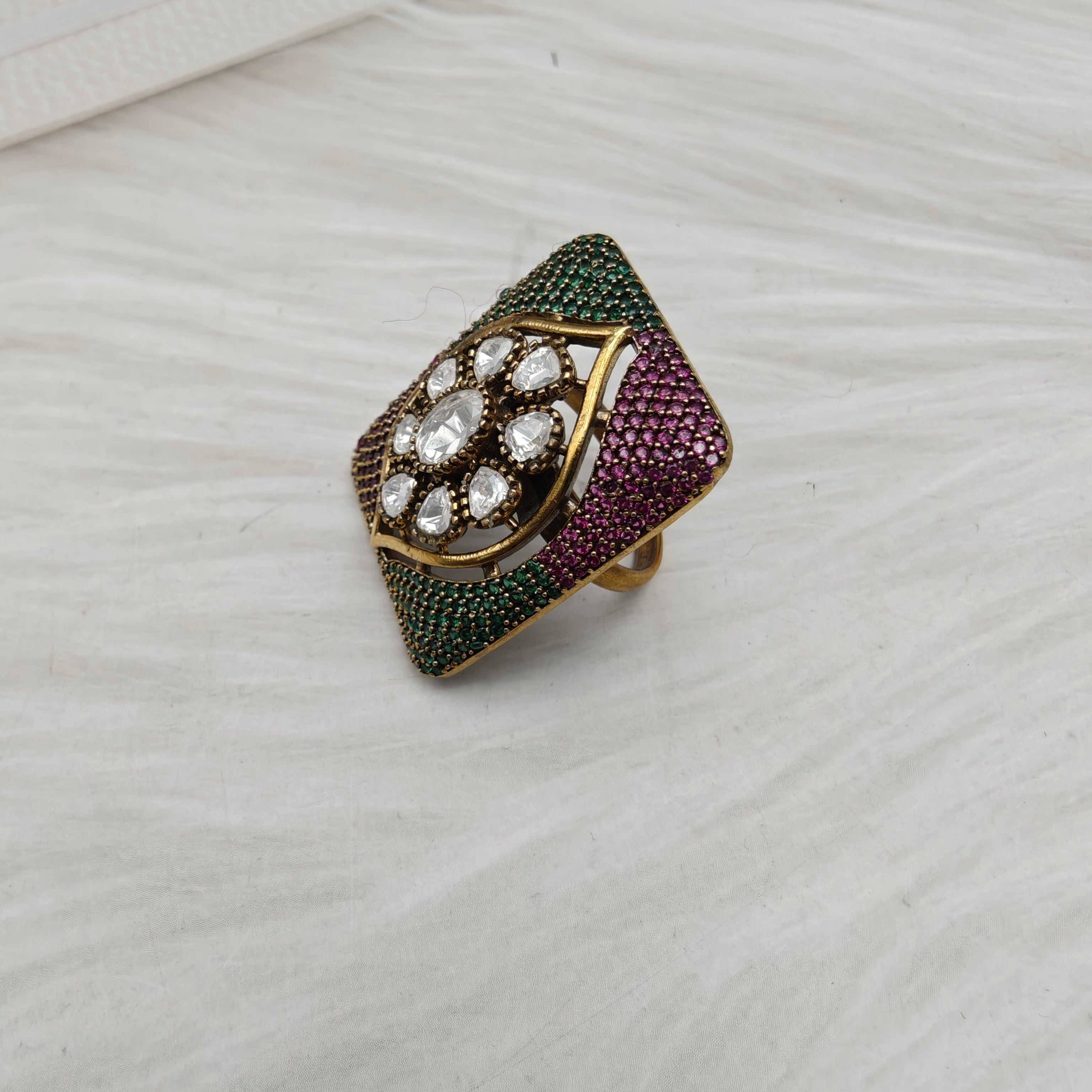 Nano Setting AD Moissanite Ring- Ruby n Green