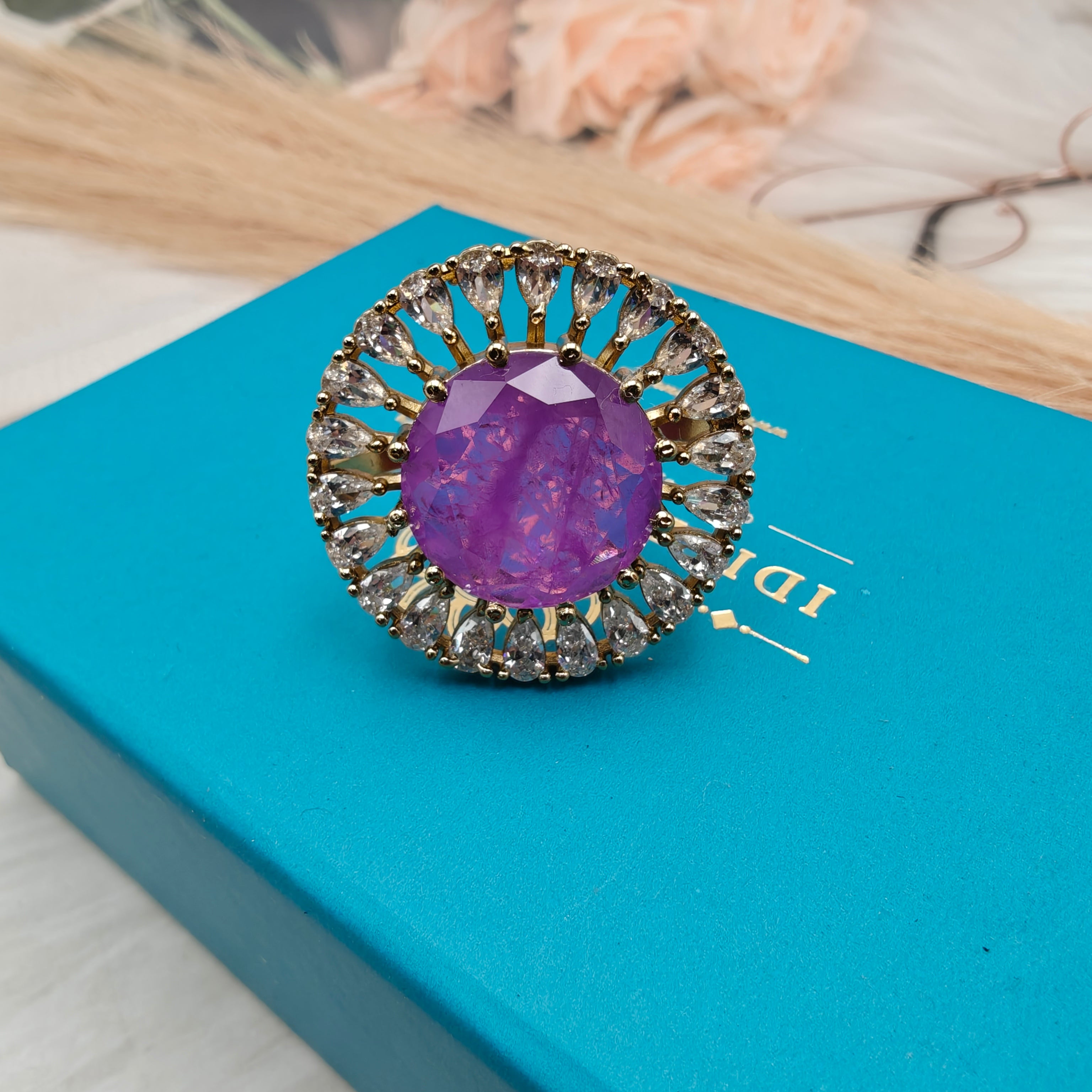 Naisha Doublet AD Adjustable Cocktail Ring- Purple