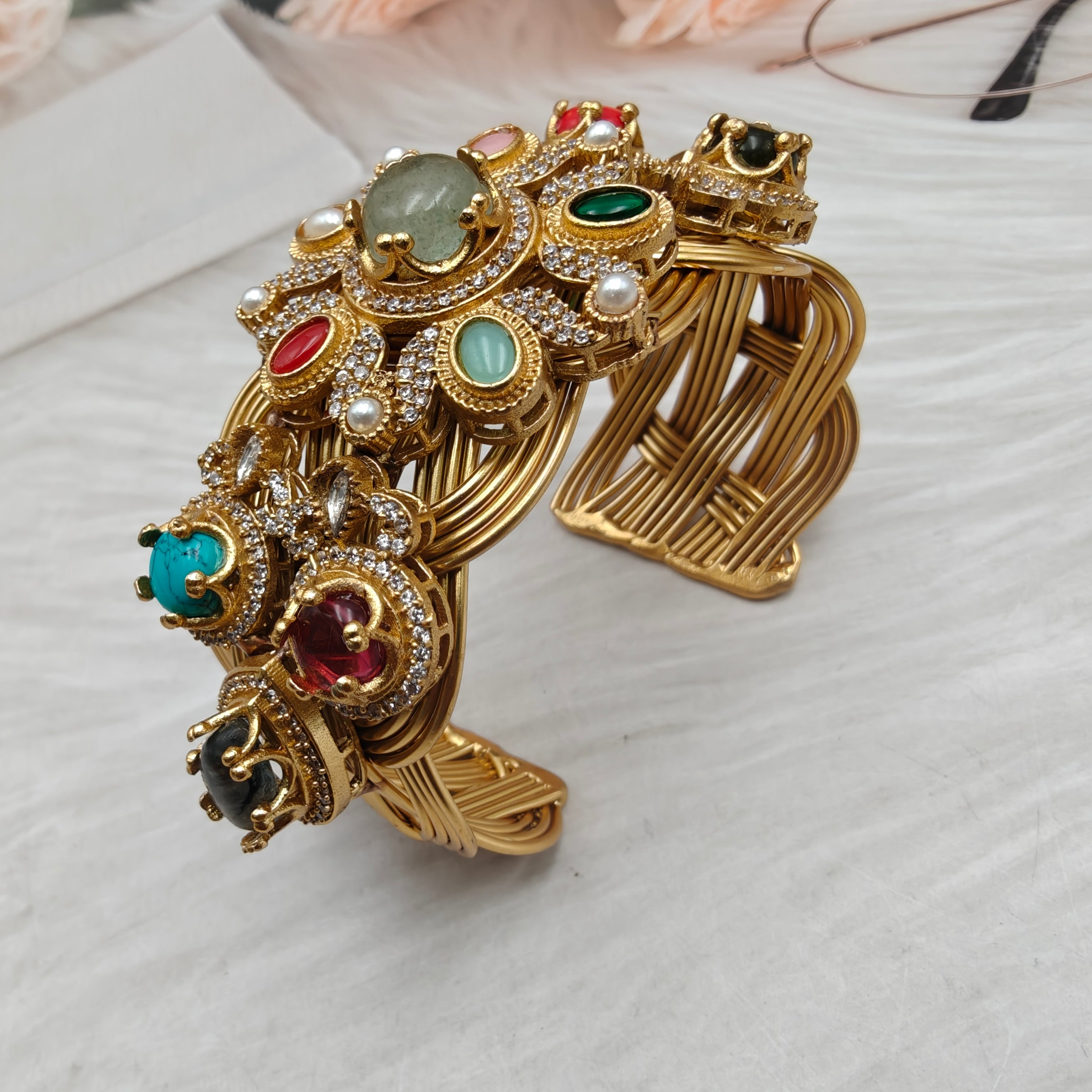 Jia Brass Fusion Gemstone Handcuff