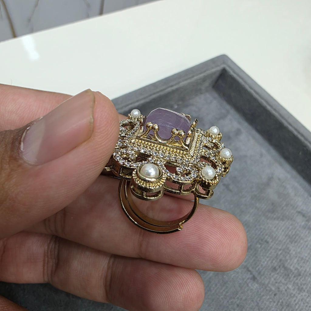 Akshika Sabya Inspired Natural Stone Adjustable Ring- Purple