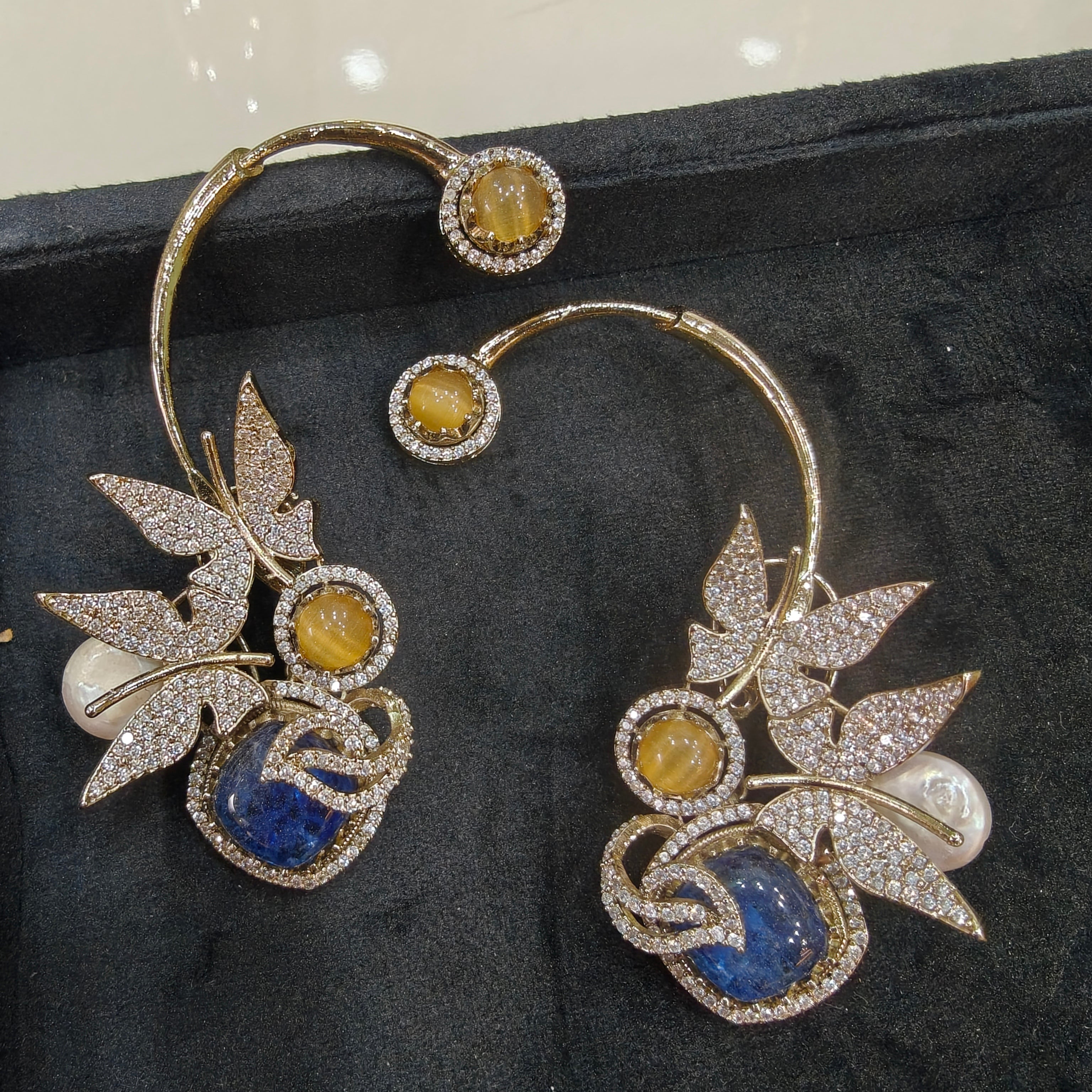 Advisha Butterfly Gemstone Statement Earcuff- Blue Yellow