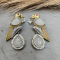 Silver oxidised Bird Earrings- White