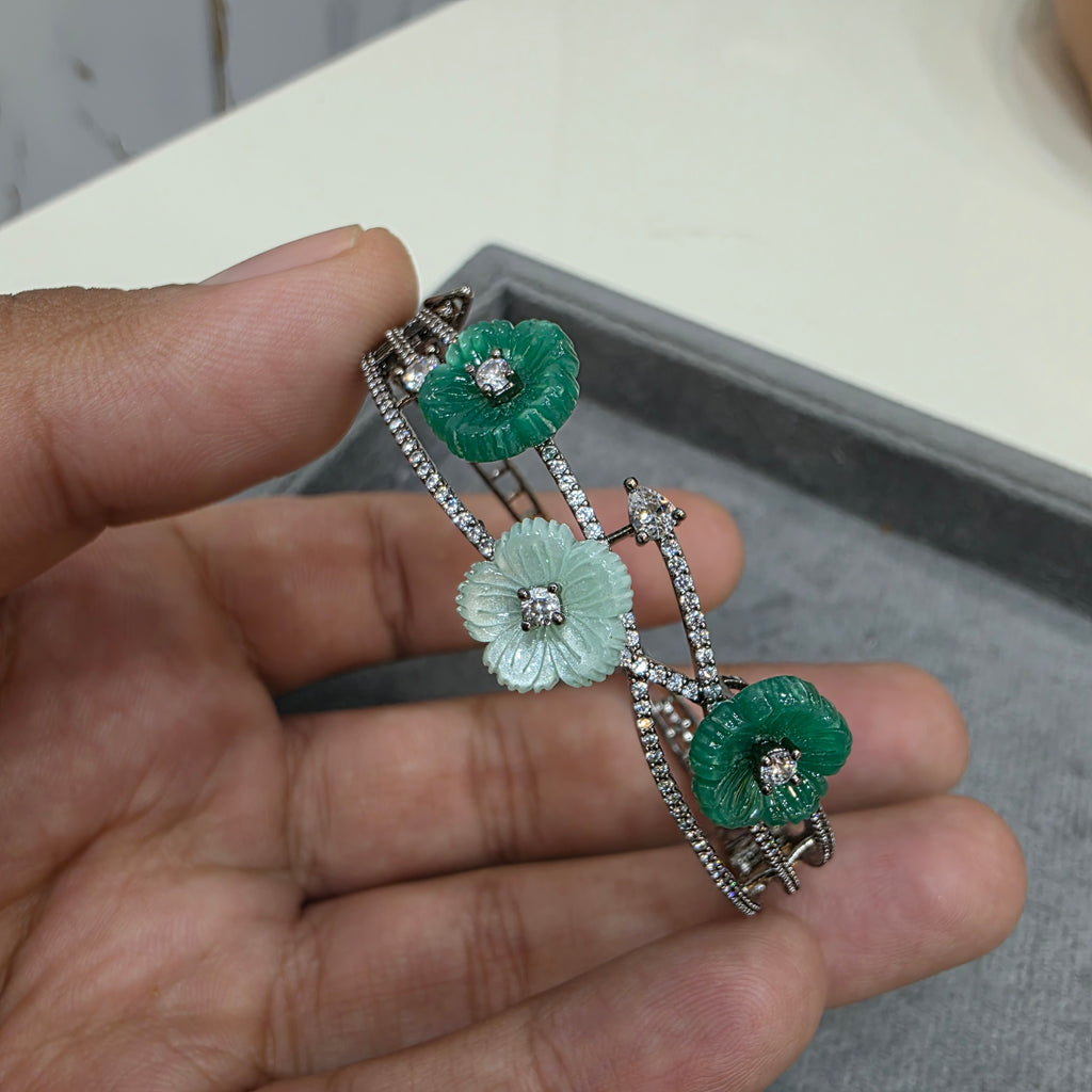 Shreya Carved Stone Openable Bracelet - Green Mint