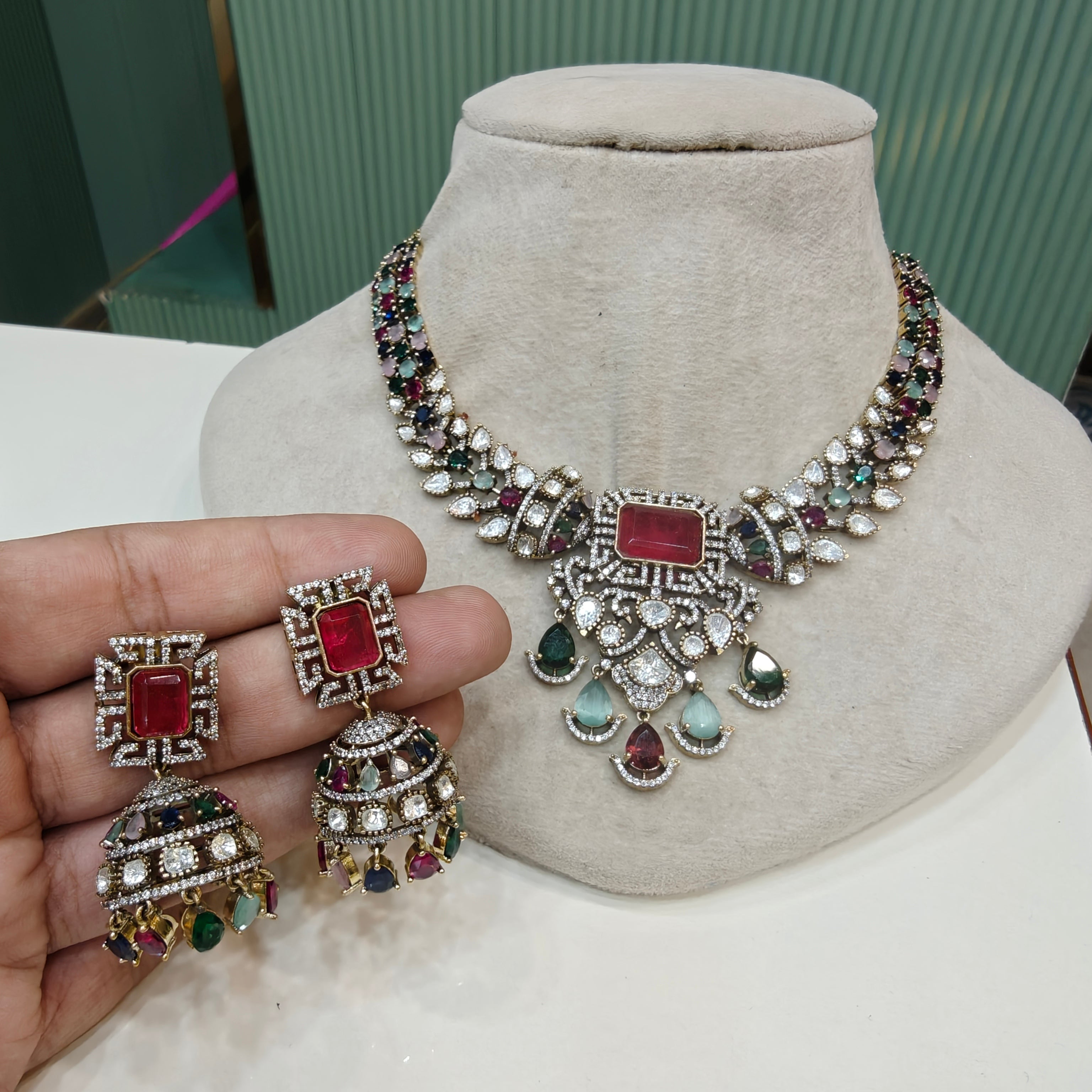 Amrita Uncut Polki Necklace Set- Multi