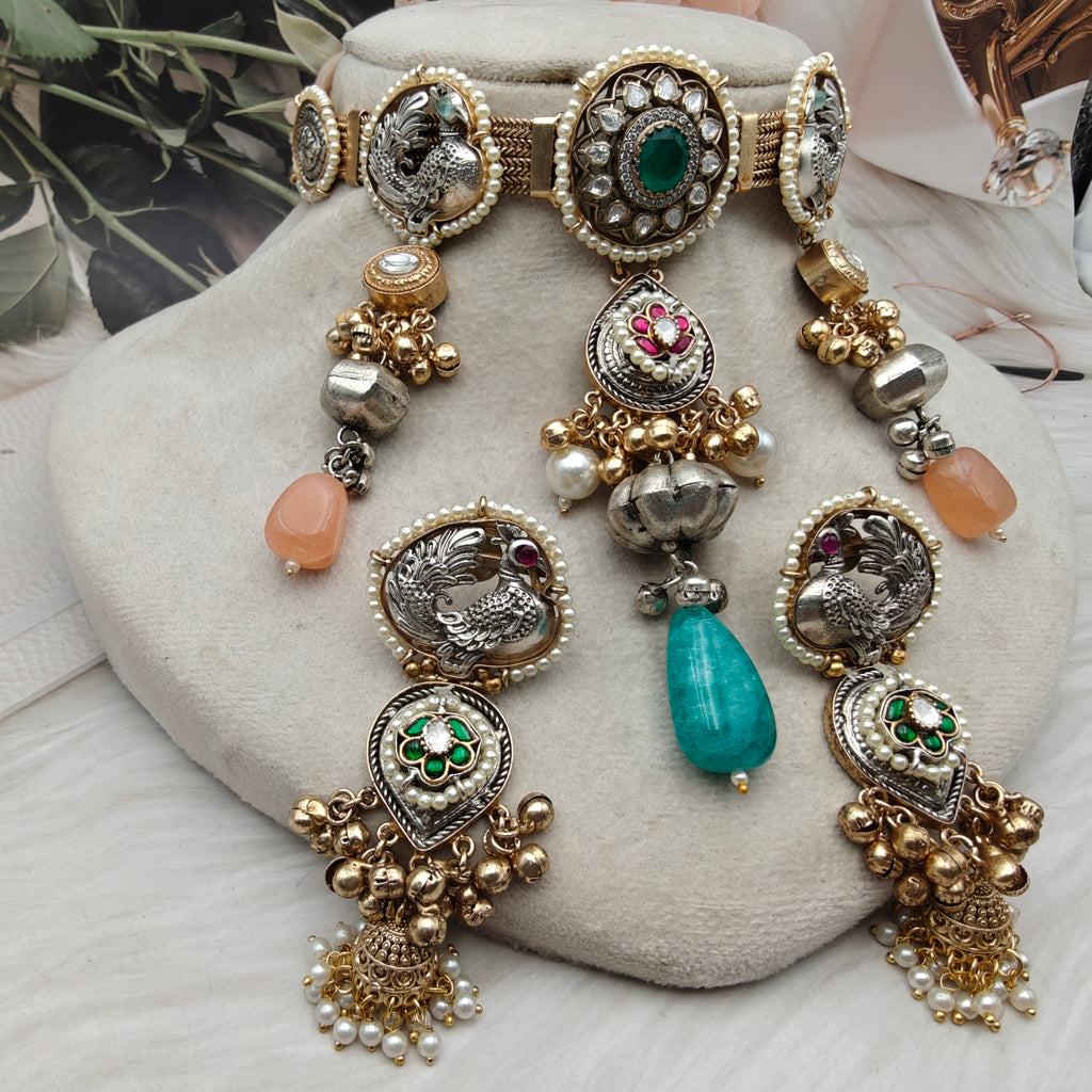 Mariyam Brass Fusion Handcrafted Choker Set with Earrings