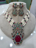 Saarvi Sabya Inspired Choker Necklace Set-  Ruby Mint Multi