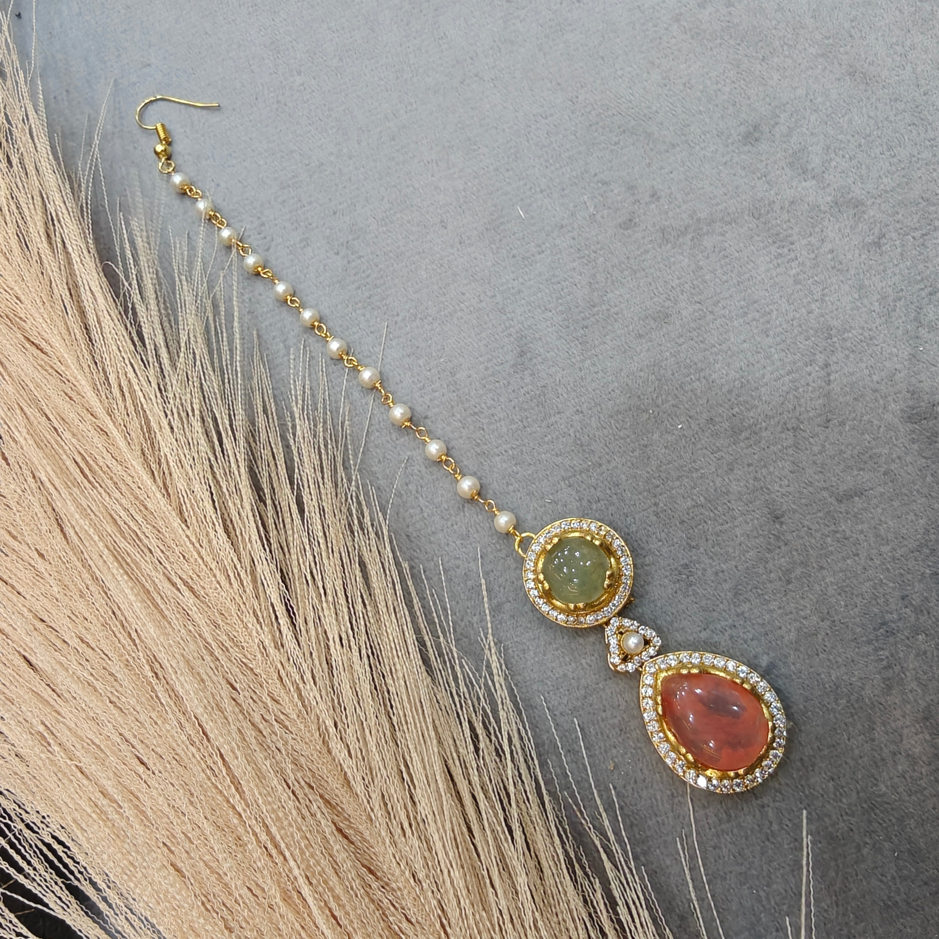 Natural Stone Sabya Mangtikka- Coral Mint