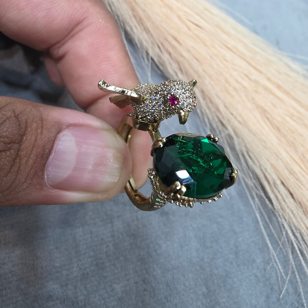 Arohi Bird Adjustable Ring- Green