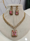 Kanishka Tourmaline Doublet And Baguette Necklace Set - Pink