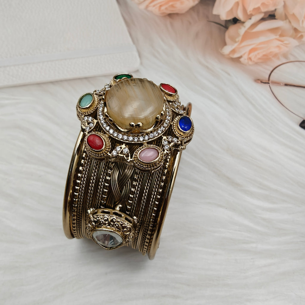 Sabya Inspired Navina Handcrafted Natural Stone Handcuff - Yellow Gold Quartz