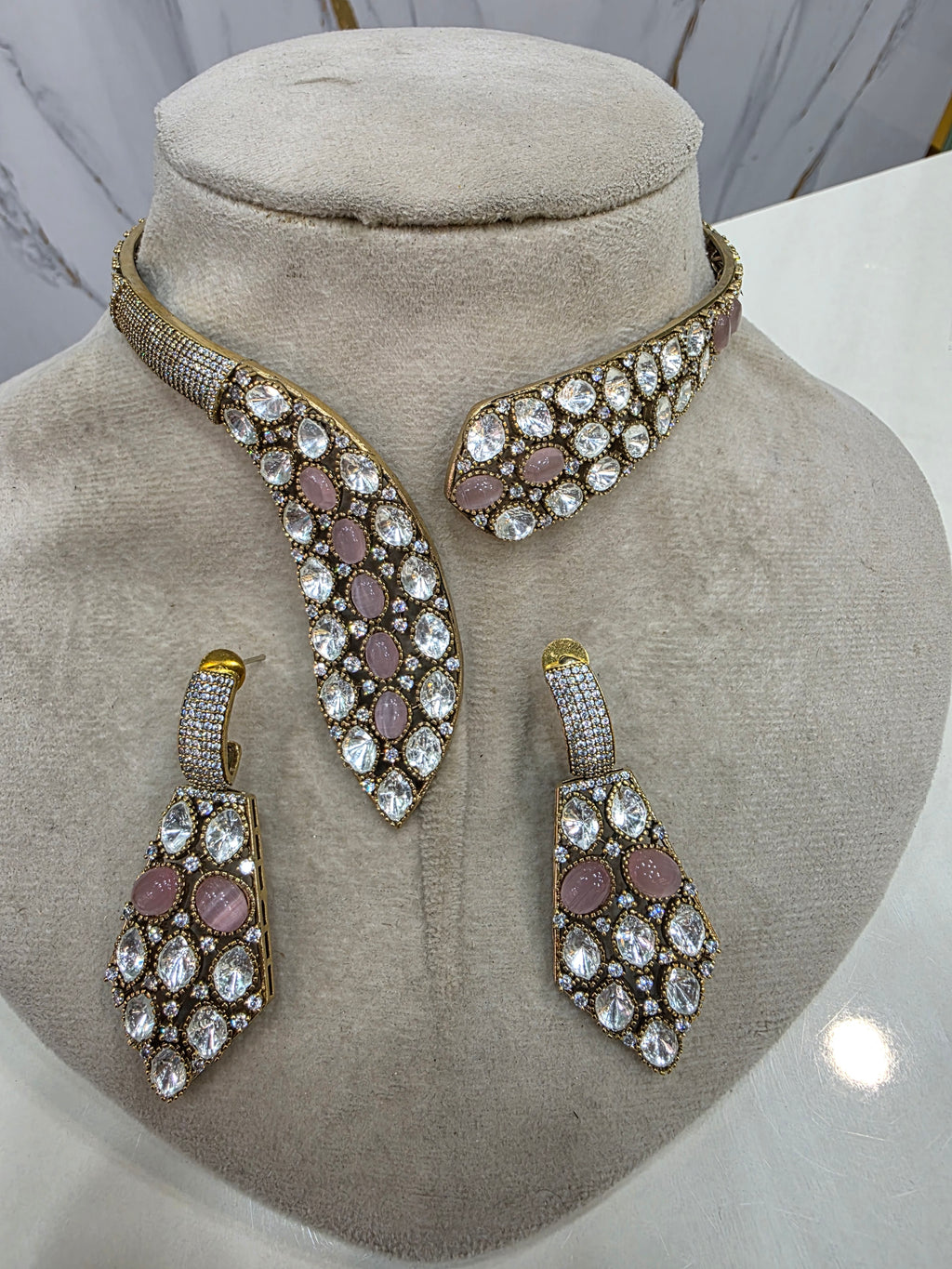 Antrika Polki Hasli Set- Pink