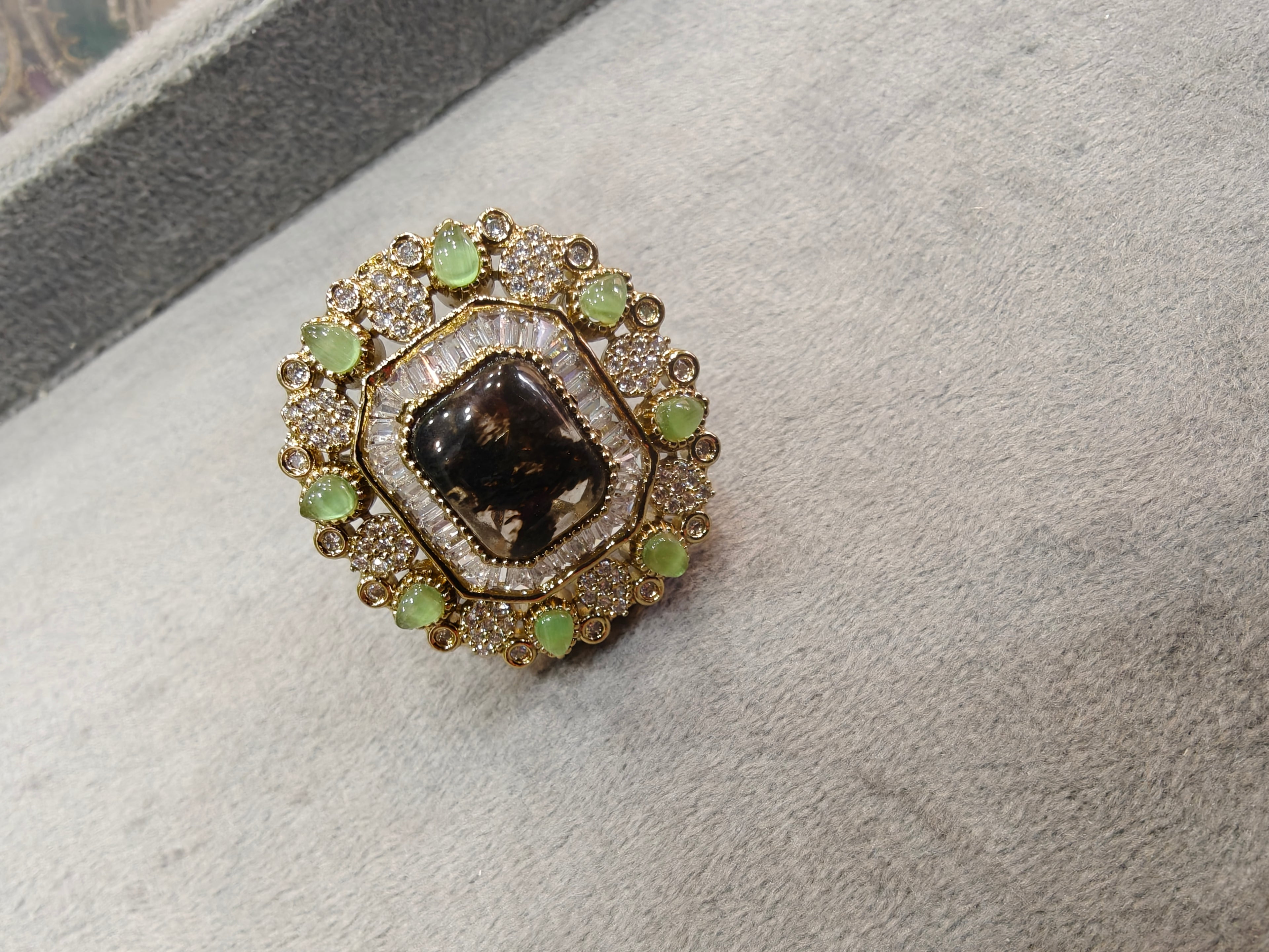 Archana Sabya Inspired Gemstone Adjustable Ring- Black Mint