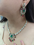 Chandrika Morni Uncut Moissanite Polki Necklace Set- Green Ruby