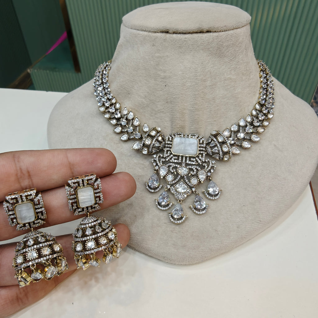 Amrita Uncut Polki Necklace Set- White