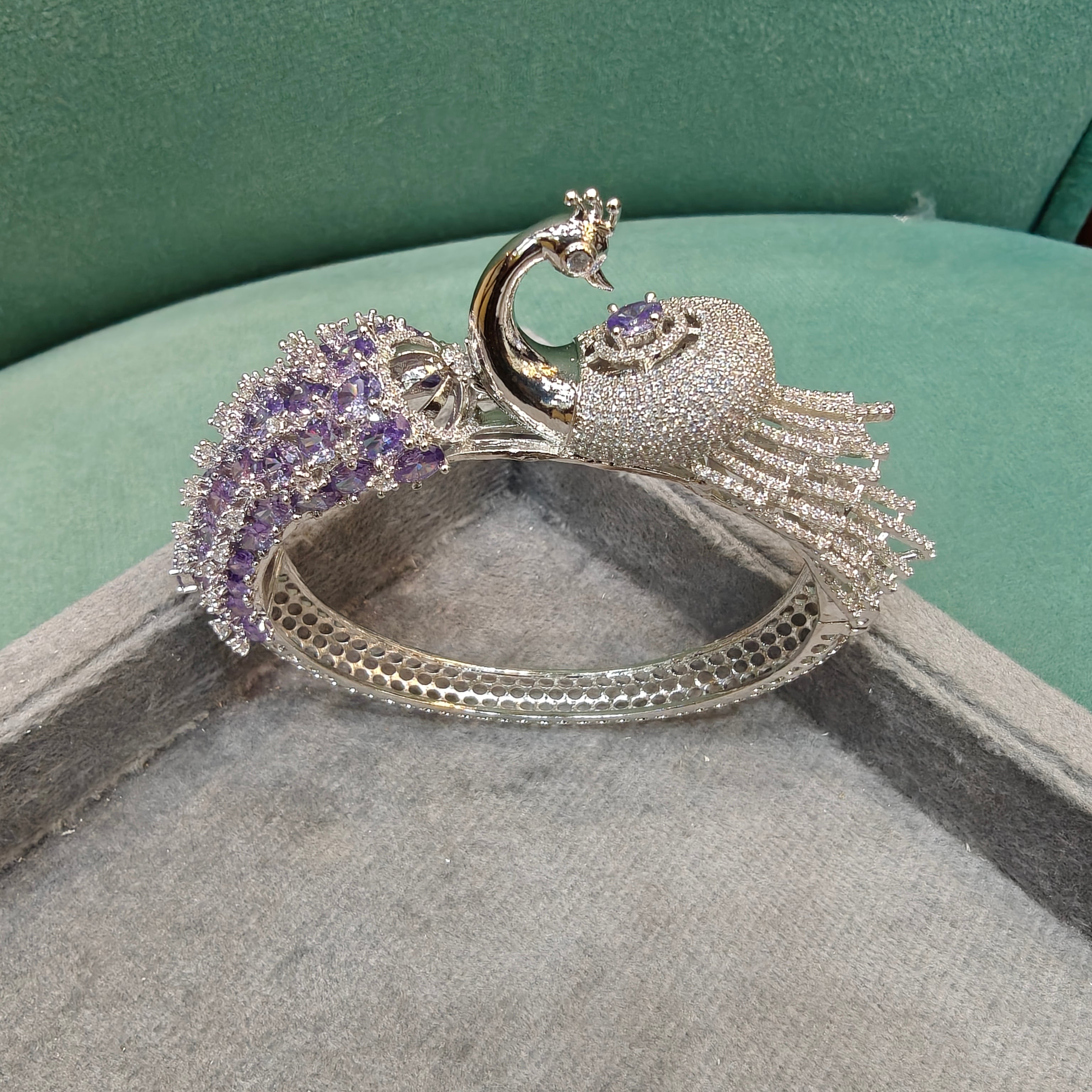 Mayura 3D Layer Openable Bracelet (Silver Finish)- Purple