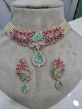 Mayura Hazoori Inspired Doublet and Pearl Choker Necklace Set- Mint Pink