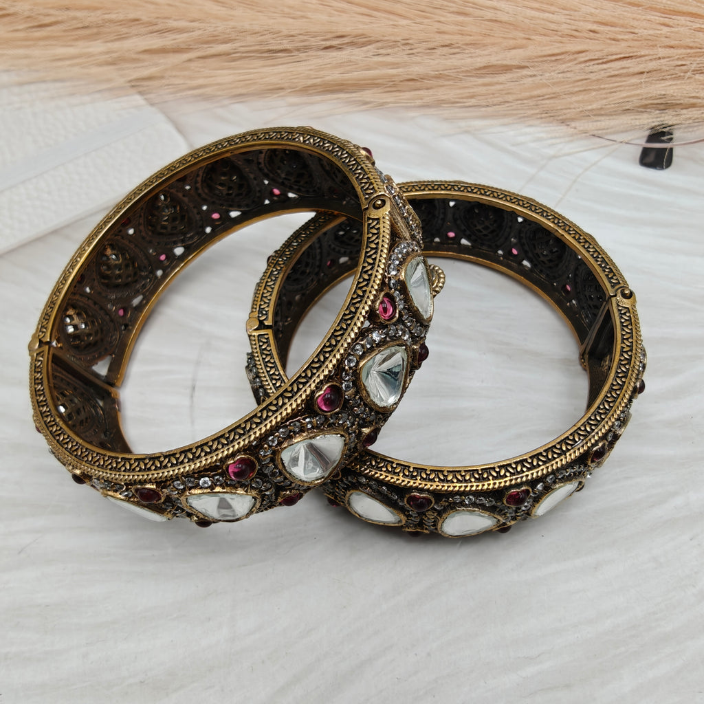 Aarzoo Uncut Polki Openable Bangles - Ruby