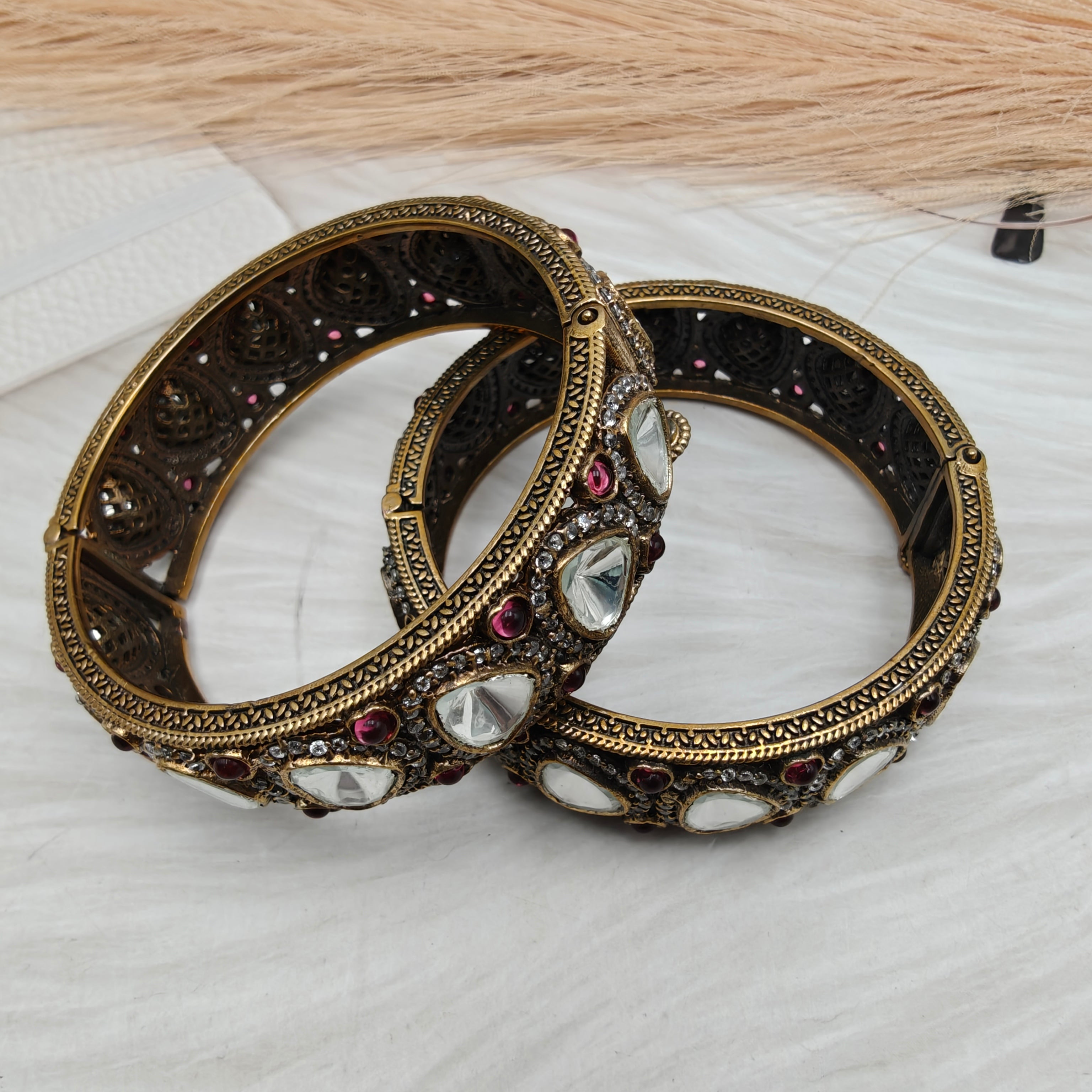 Aarzoo Uncut Polki Openable Bangles - Ruby