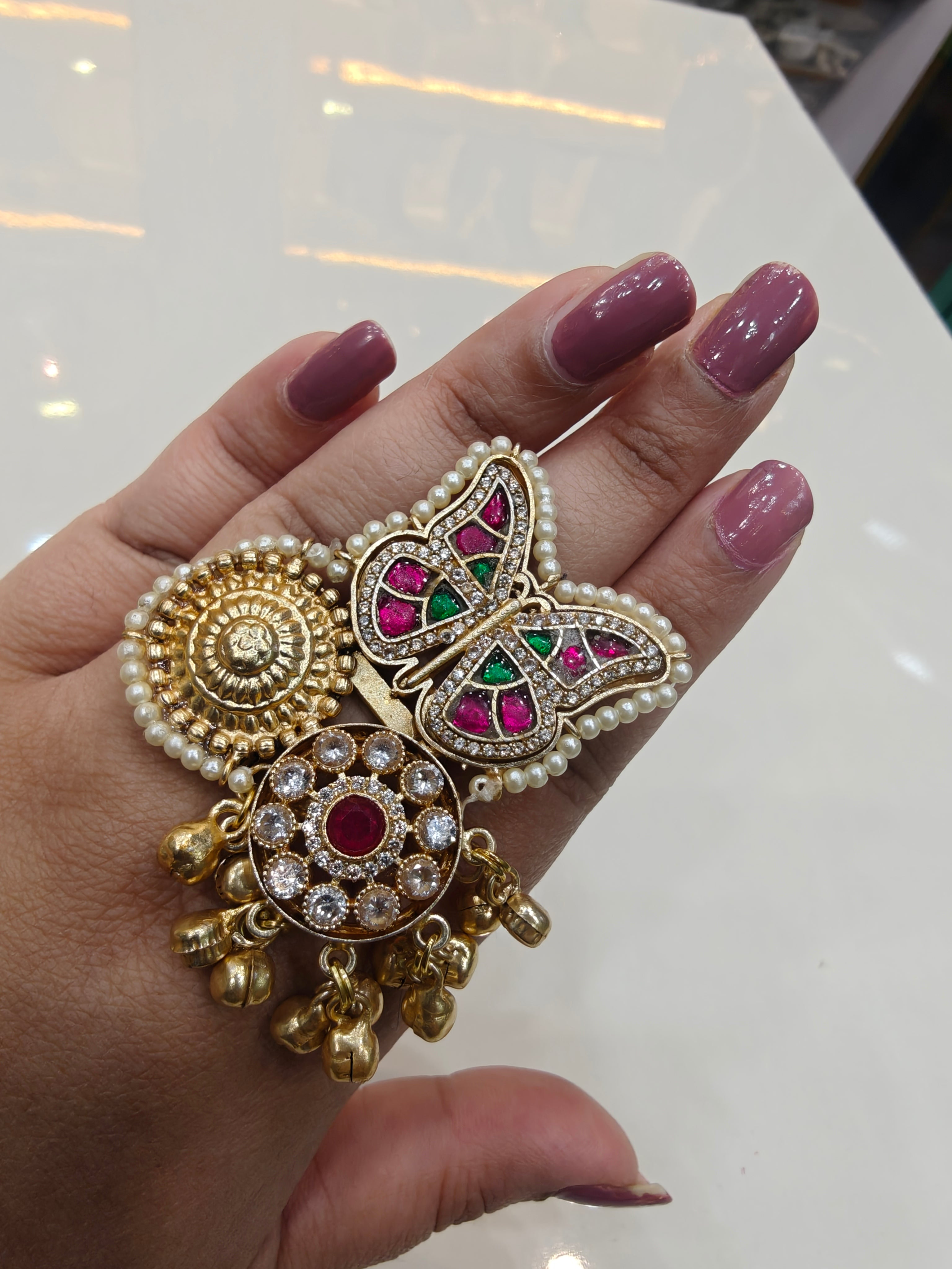 Titli Handcrafted Brass Fusion Ring- Ruby Green