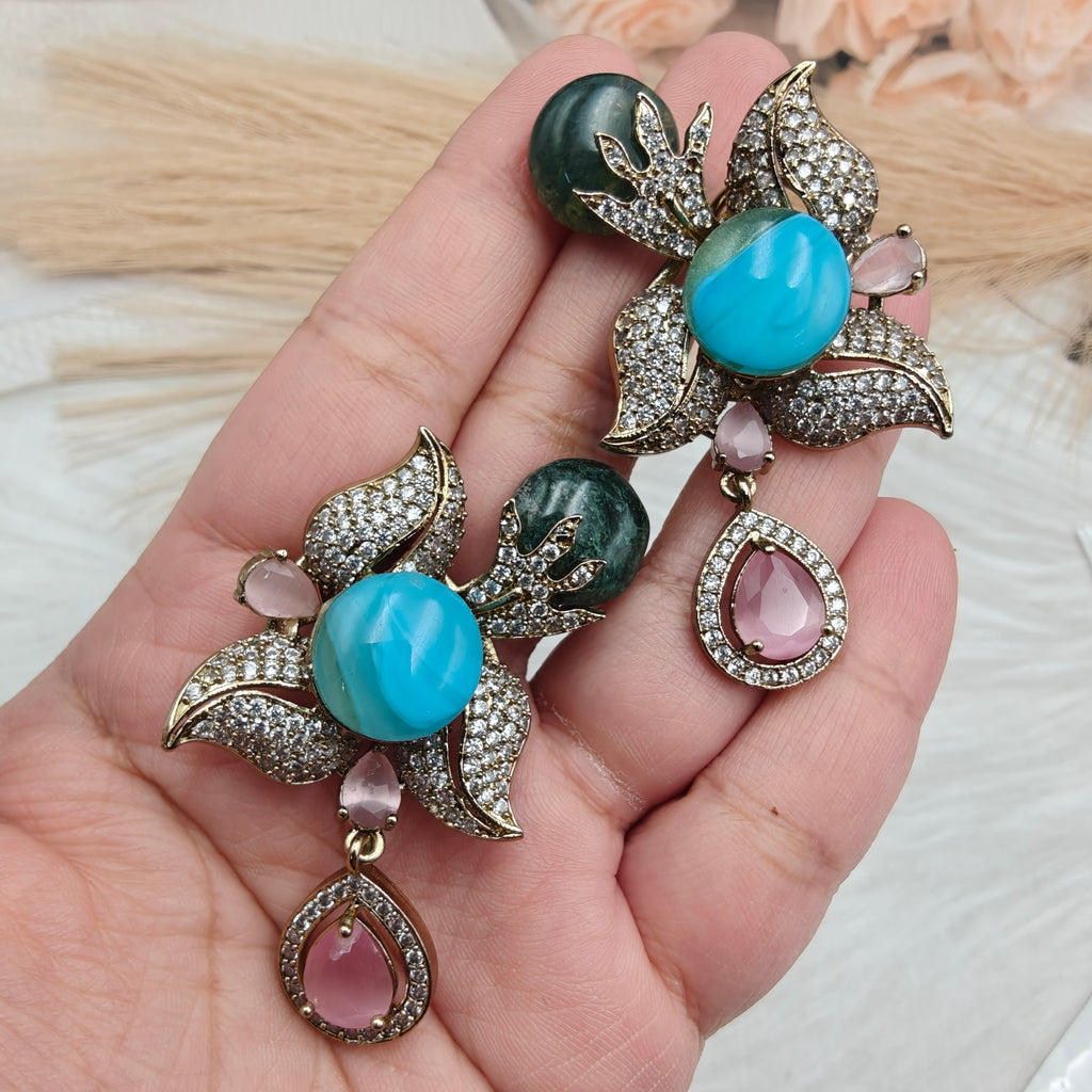 Nartika Sabyasachi Inspired Statement Gemstone Studs- Turquoise Pink