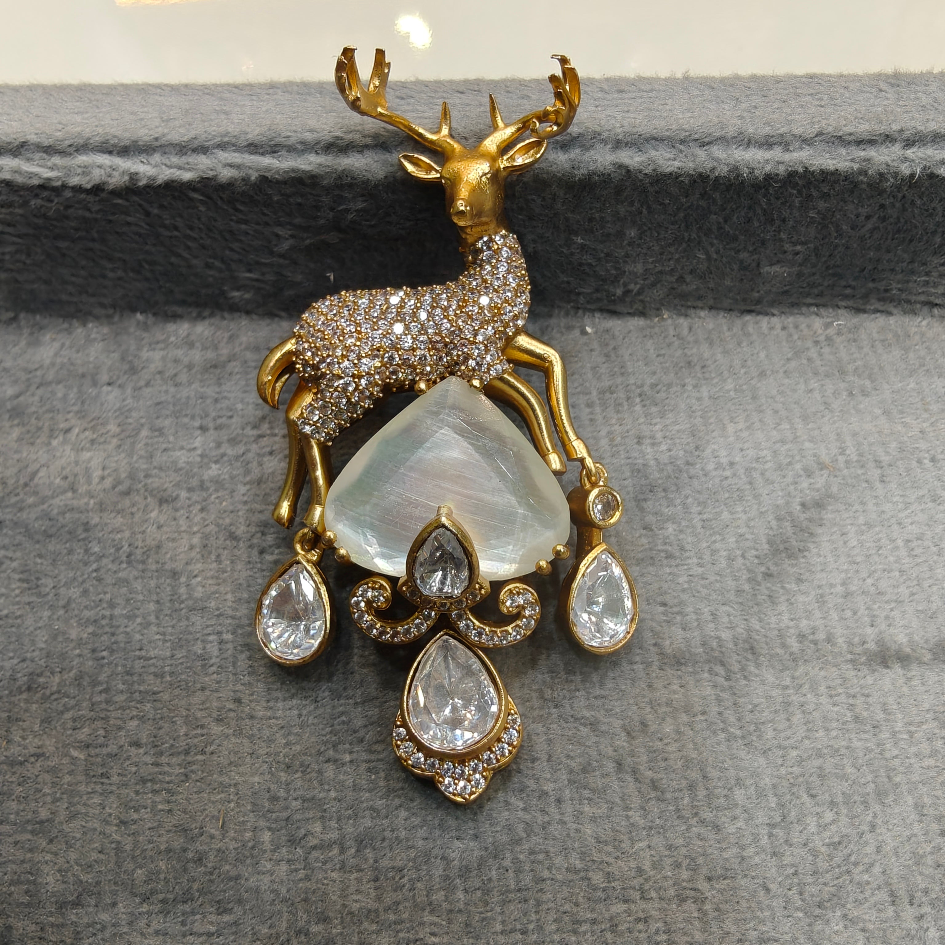 Deer Doublet Stone Unisex Brooch- Milky White