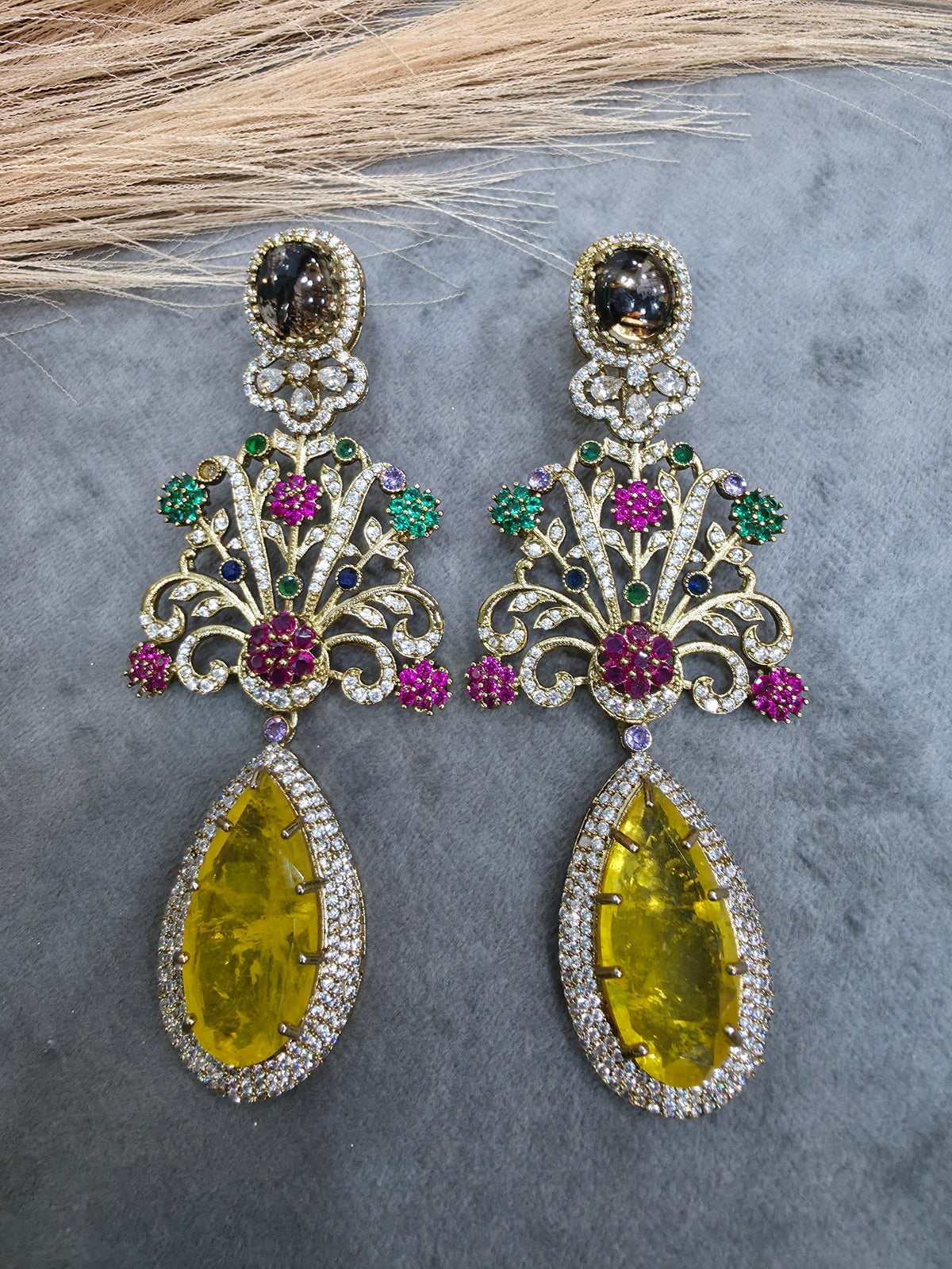Kavya Sabya Inspired Statement Premium Doublet Earrings - Yellow Multi