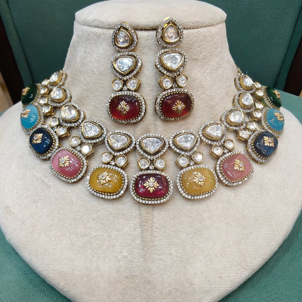 Amanat Pota Stone Necklace Set- Multi