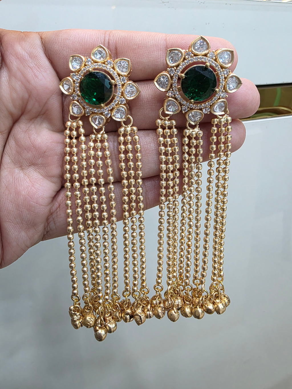 Nizam Kashmiri Brass Fusion Earrings- Green