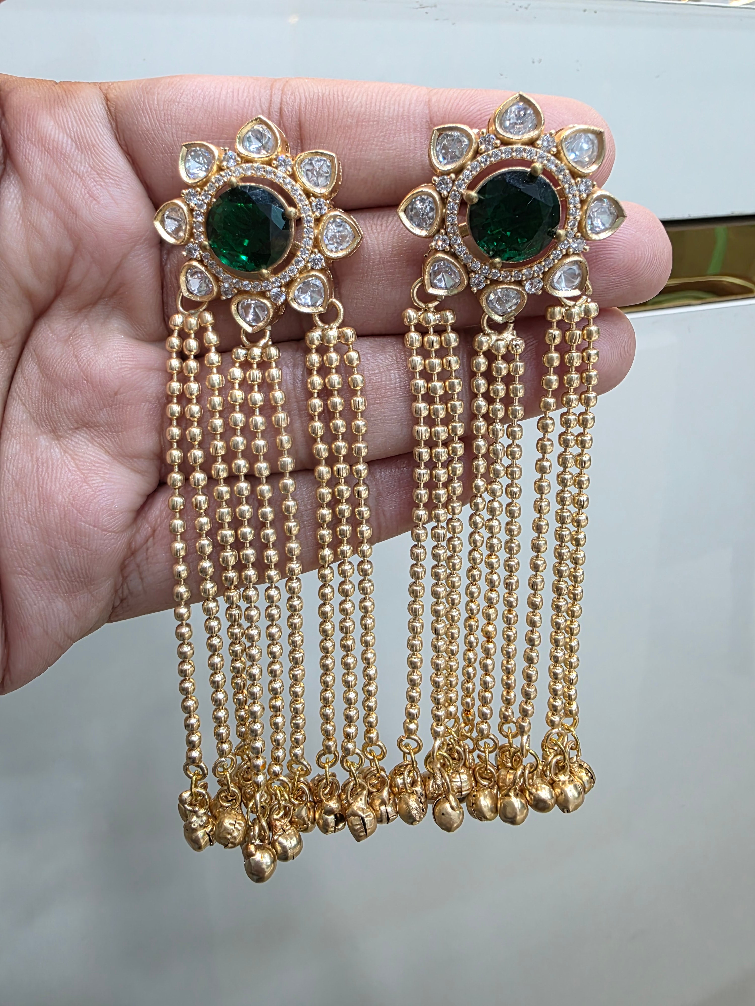 Nizam Kashmiri Brass Fusion Earrings- Green