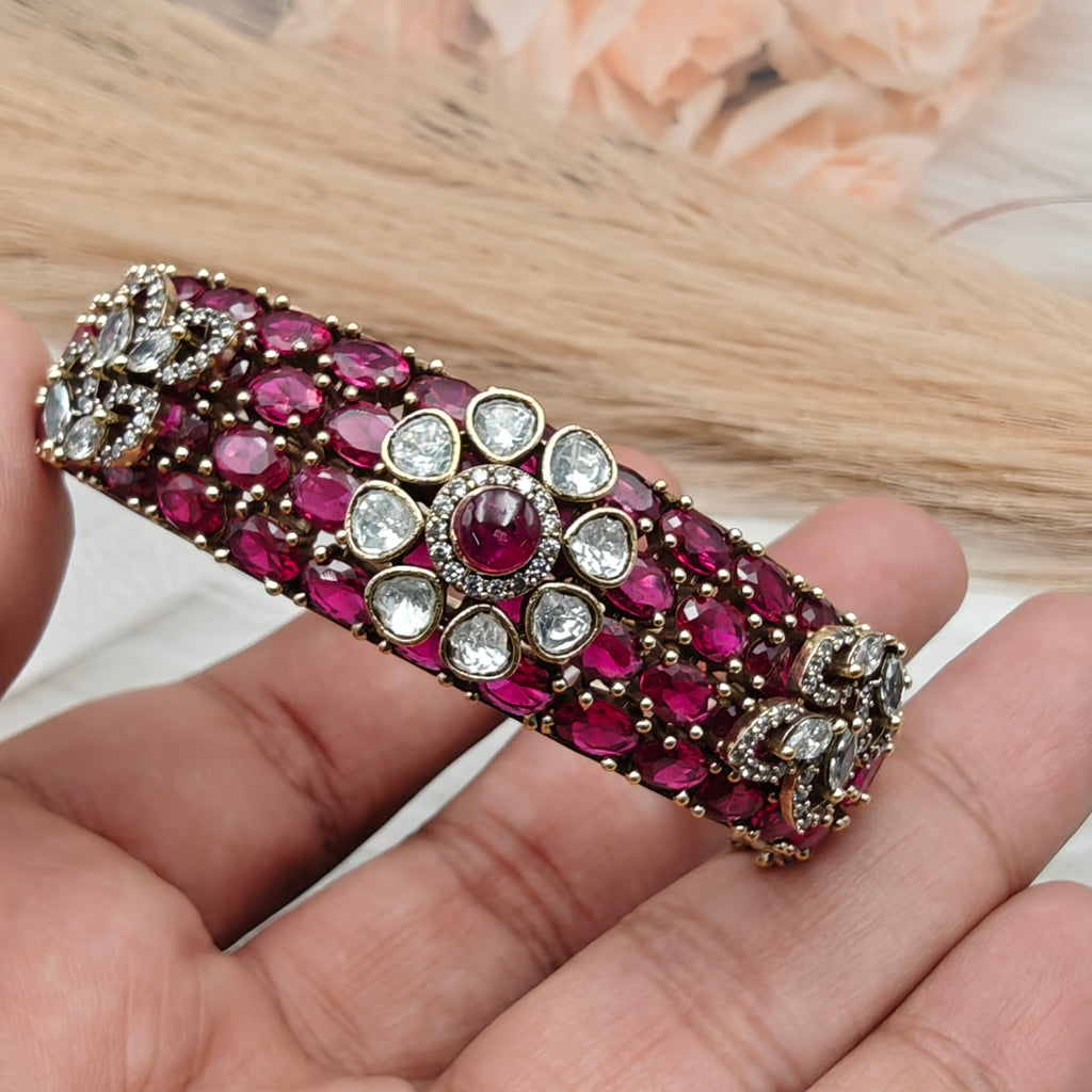 Kusum Moissanite Polki Openable Bracelet- Ruby