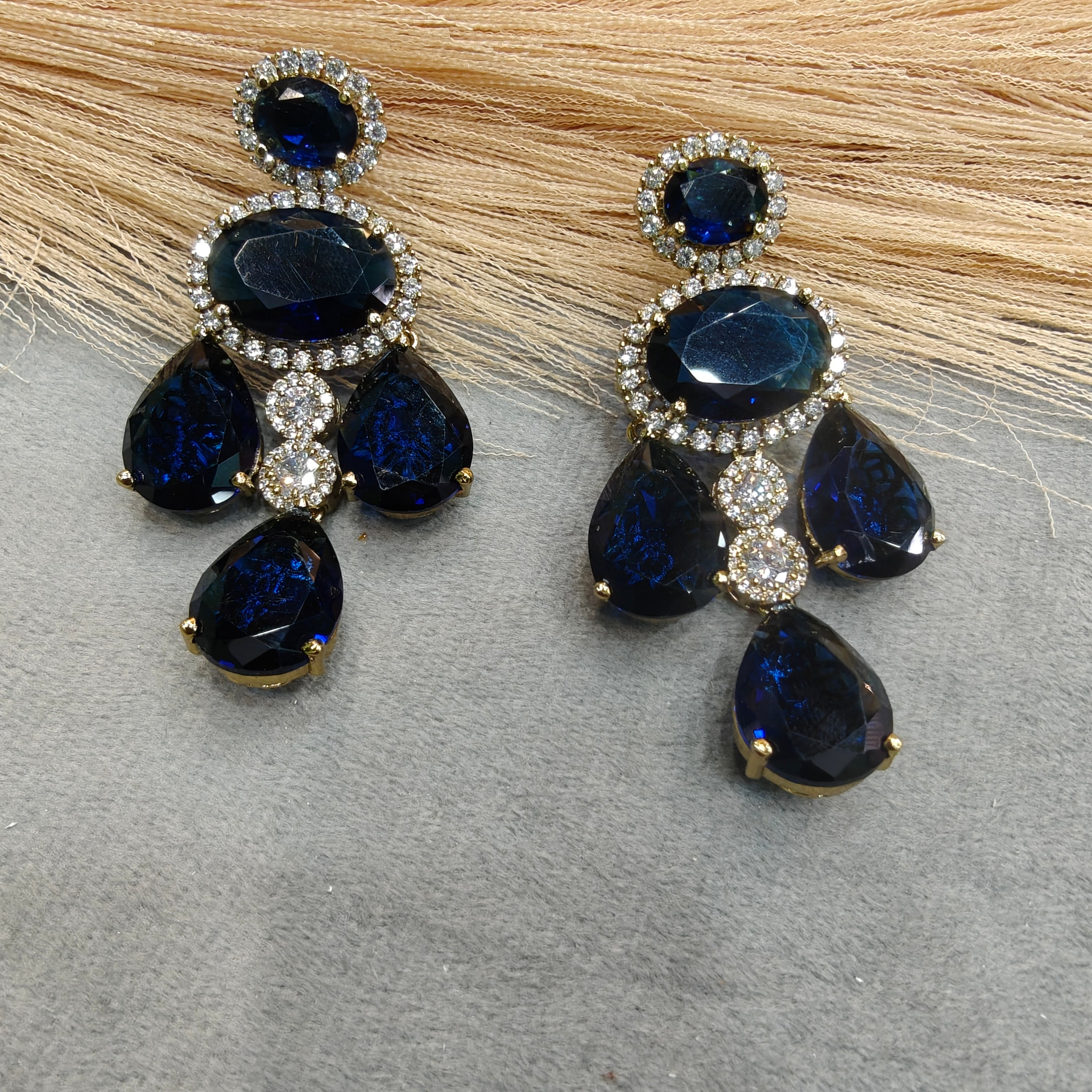Bhavika Chandelier Sabya inspired Dangler Earrings- Blue