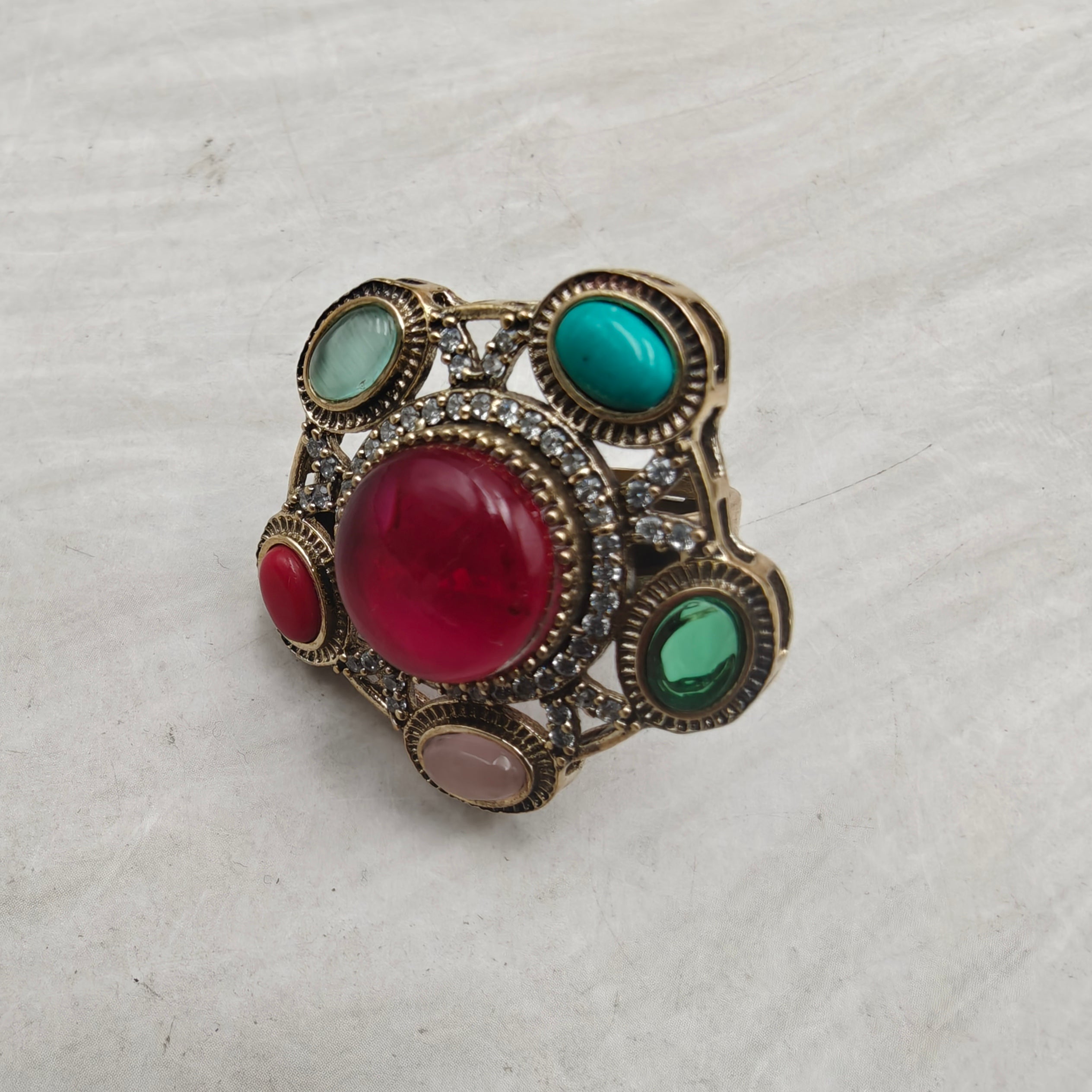 Nazni Inspired Multi Stone Adjustable Ring- Dark Pink Multi