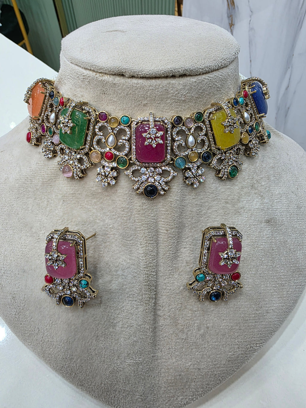Sheetal Sabya Inspirer Quartz Doublet Choker Set- Ruby Multi
