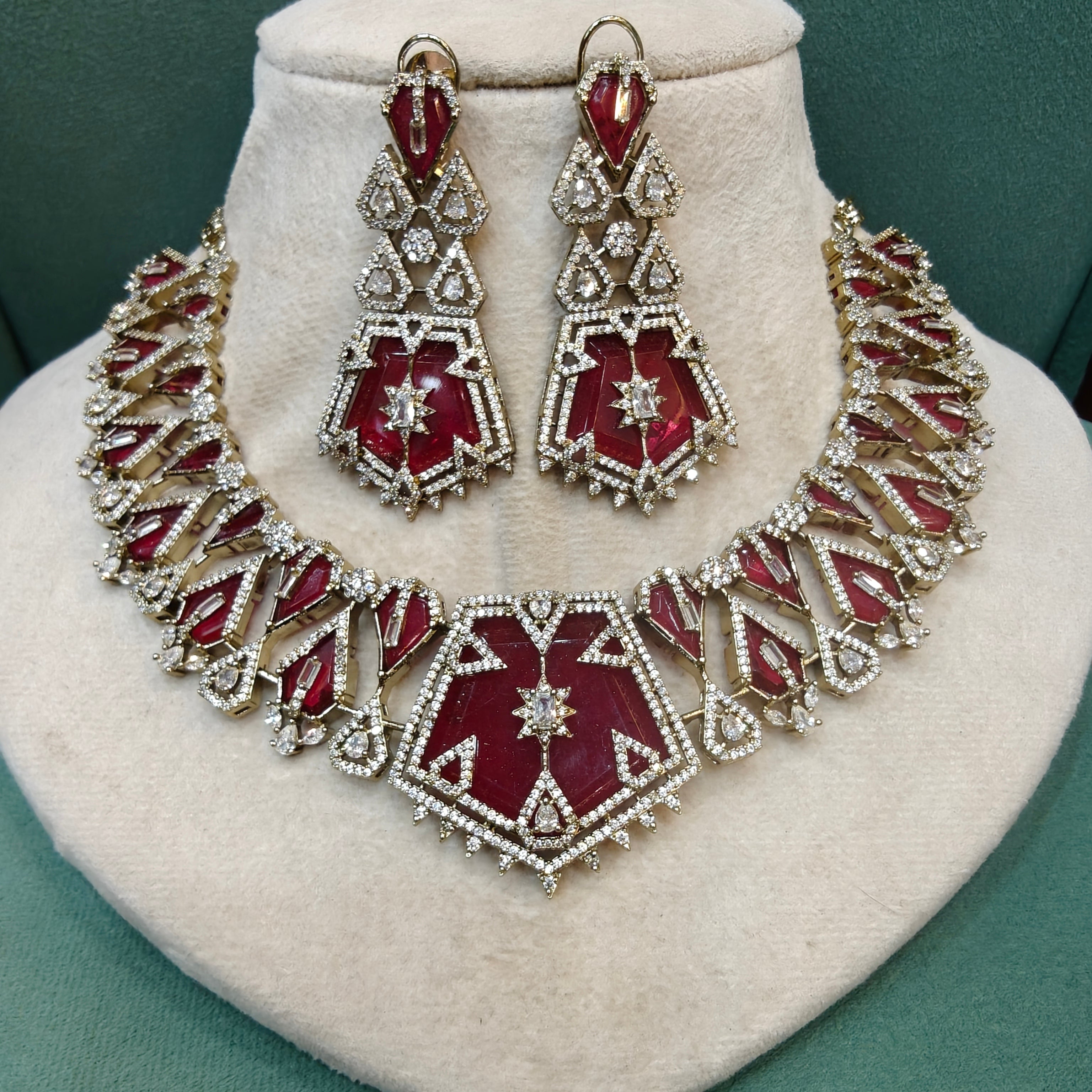 Sultana Doublet Necklace Set- Ruby Red