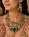 Aranya Vantara Semi Precious Stones Statment Necklace Set- Green Multi