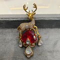 Deer Doublet Stone Unisex Brooch- Red