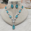 Anusha Doublet and Uncut Polki Necklace Set (Silver Finish)- Sky Blue