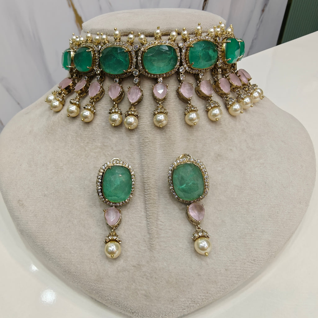 Dua Deepika Inspired Statement Choker Set- Mint Pink
