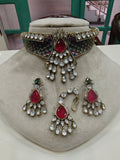 Achla Moissanite Hasli Style Necklace (Victorian Finish) - Multi