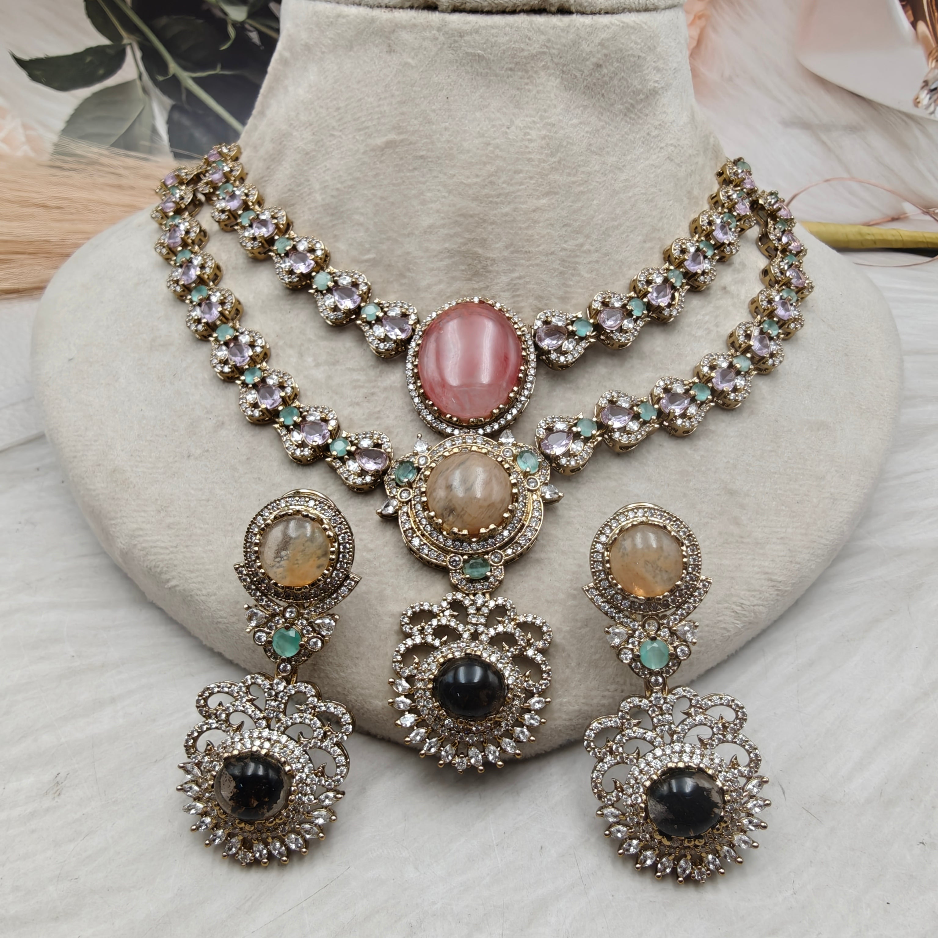 Ratnaragi Gemstone Sabyasachi Inspired Premium Necklace Set- Multi 3