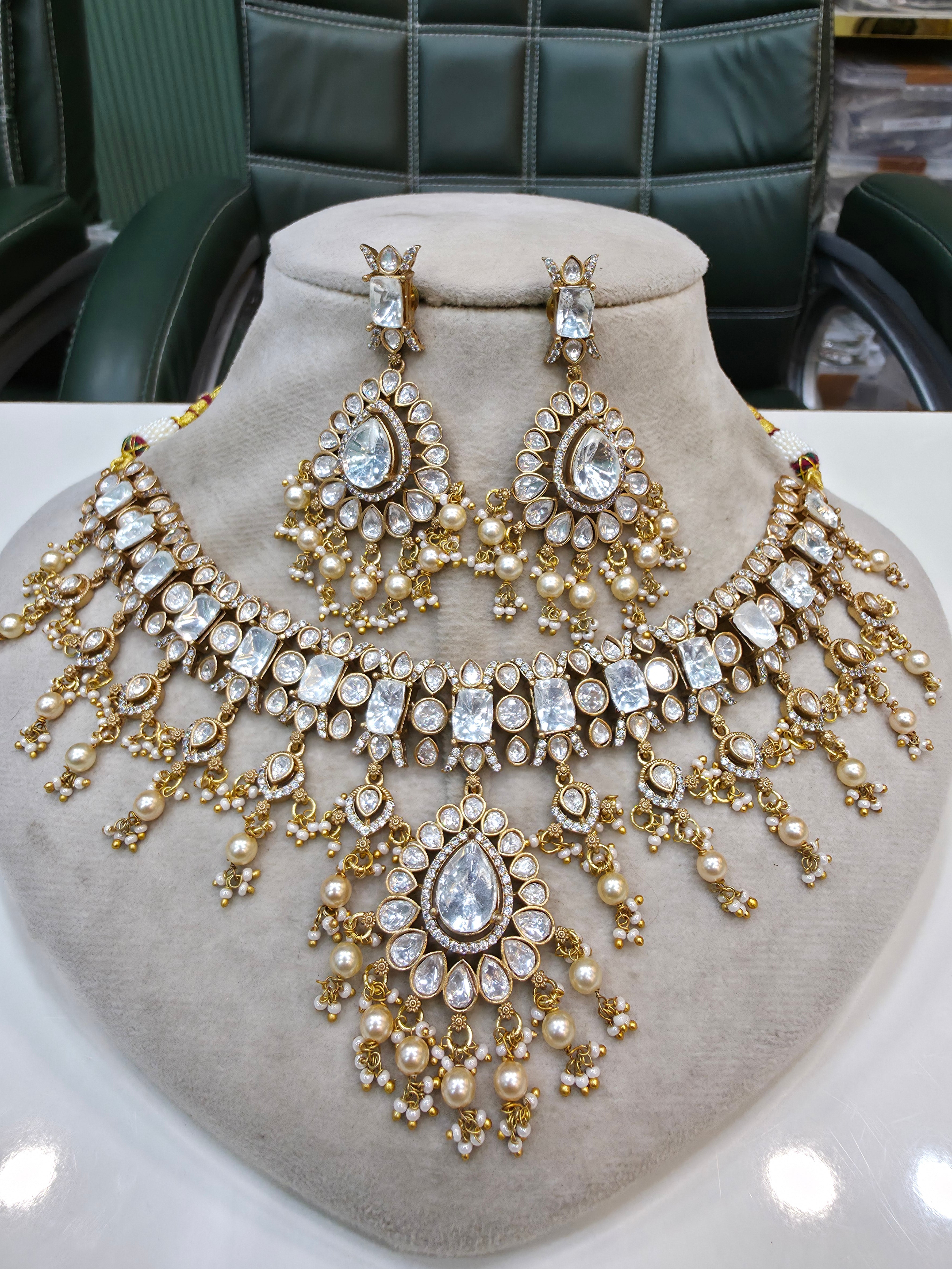 Vaishnavi Moissanite Polki Choker Necklace Set- Neutral White