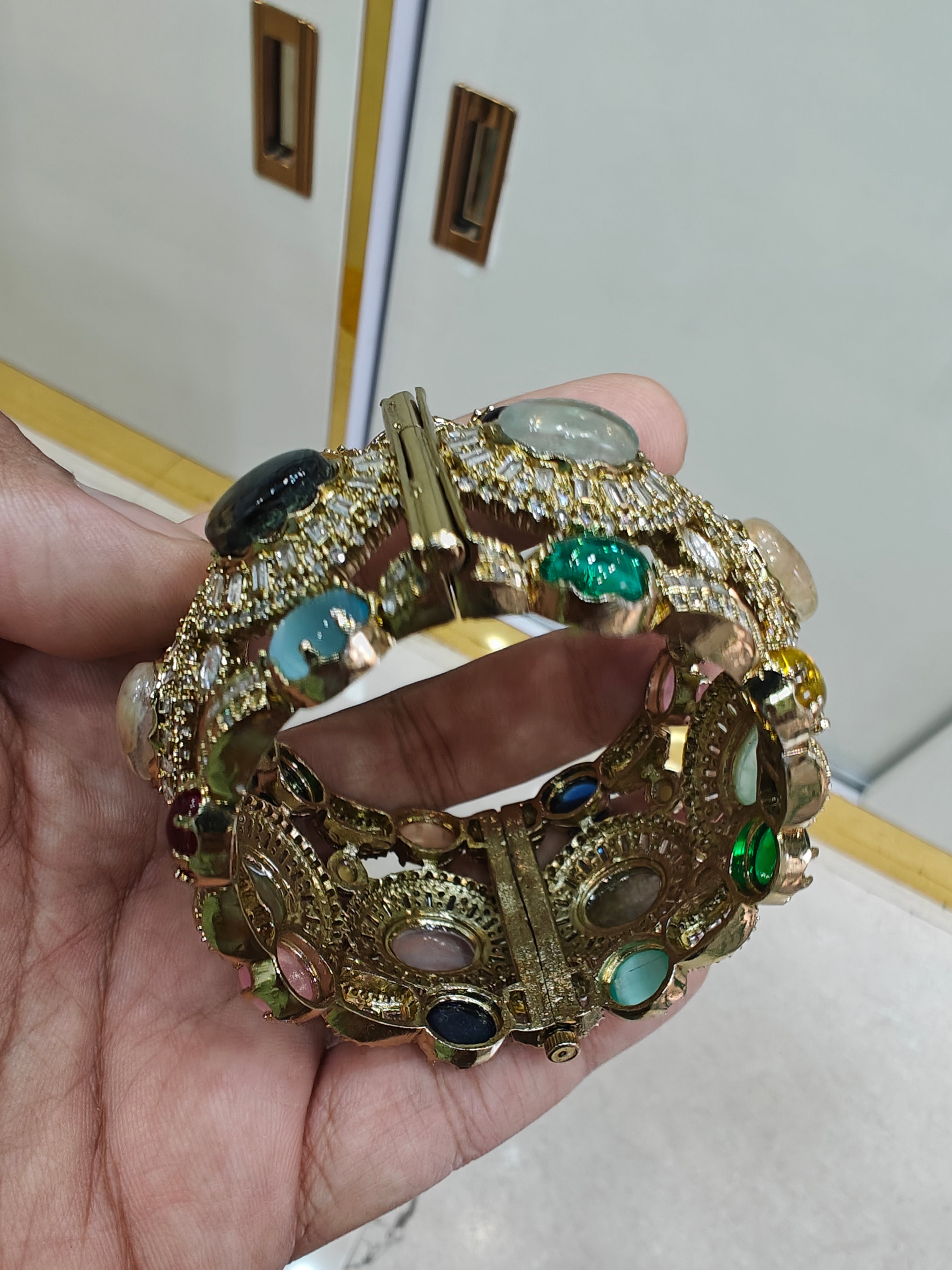 Vatsala Sabya inspired Gemstone Statement Openable Kangan- Multi