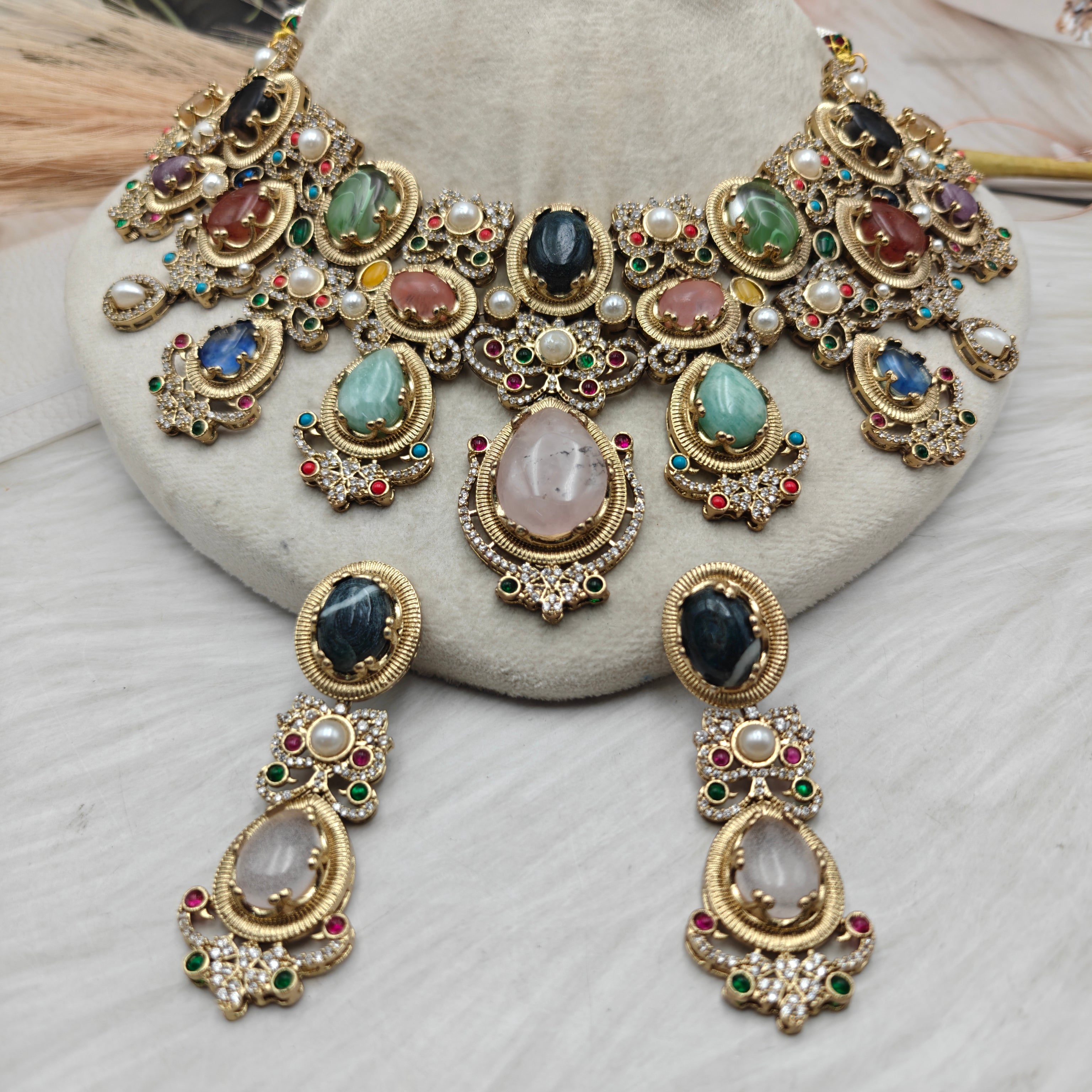 Kayamat Sabyasachi Inspired Gemstones Statement Necklace Set