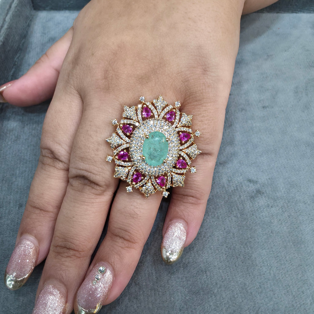 Uditi Hazoori Doublet Adjustable Ring - Mint and Pink